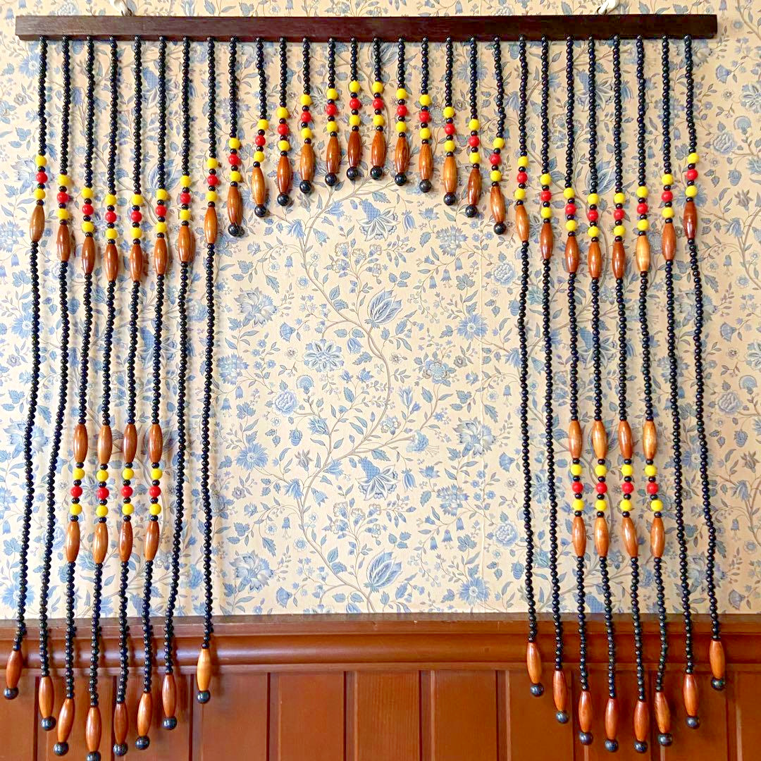 Showa Retro Beaded Noren Curtain Vintage Japanese Black Plastic Room Divider