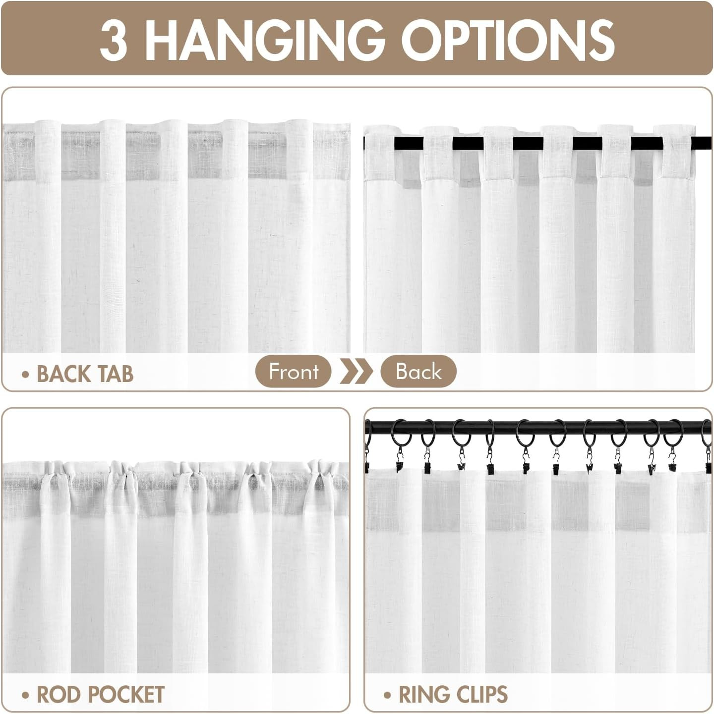 MIULEE White Linen Curtains 84 Inch Long 4 Panels Light Filtering Window Drapes