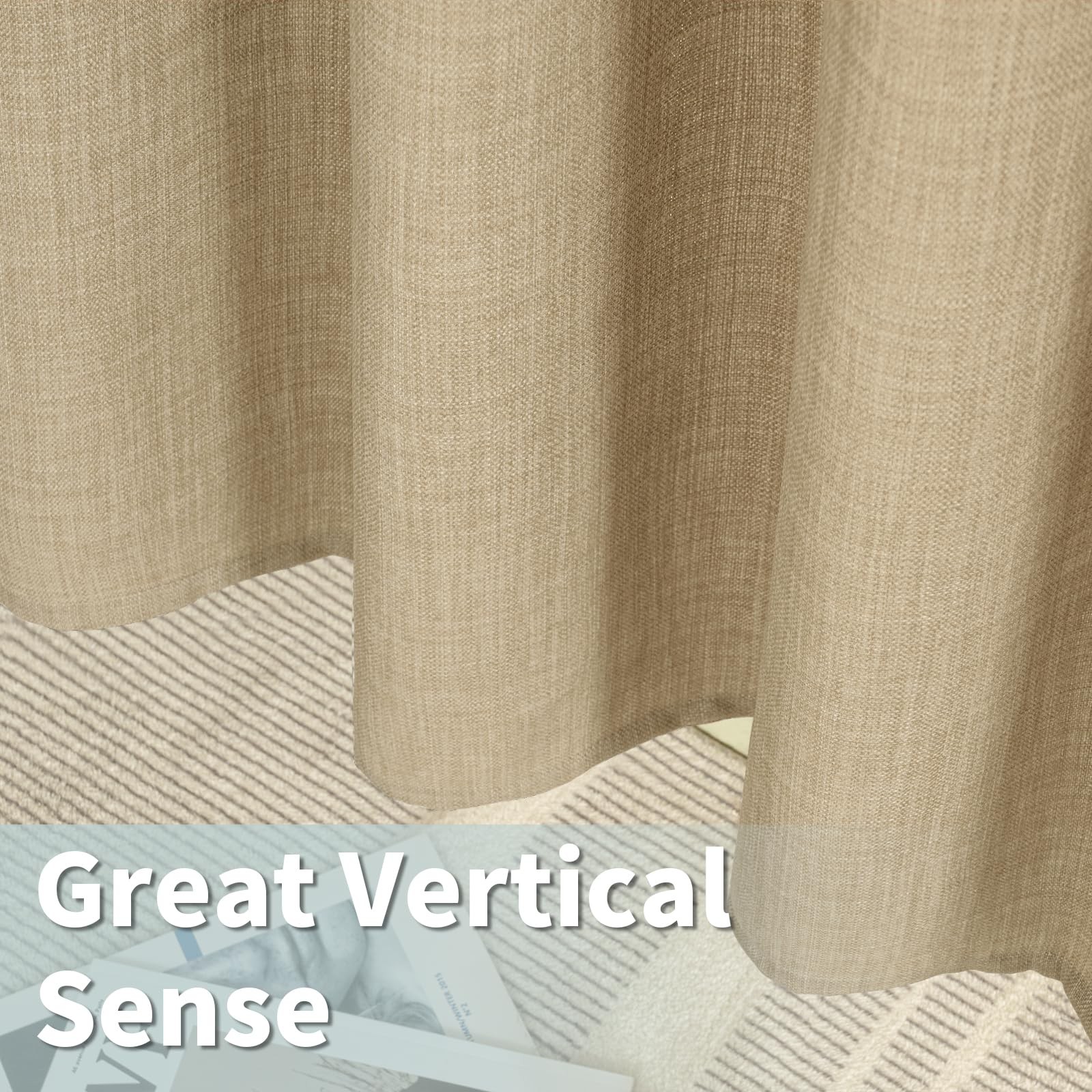 Natural Linen Curtains for Living Room 84 Inch Length, Grommet Light Filterin…