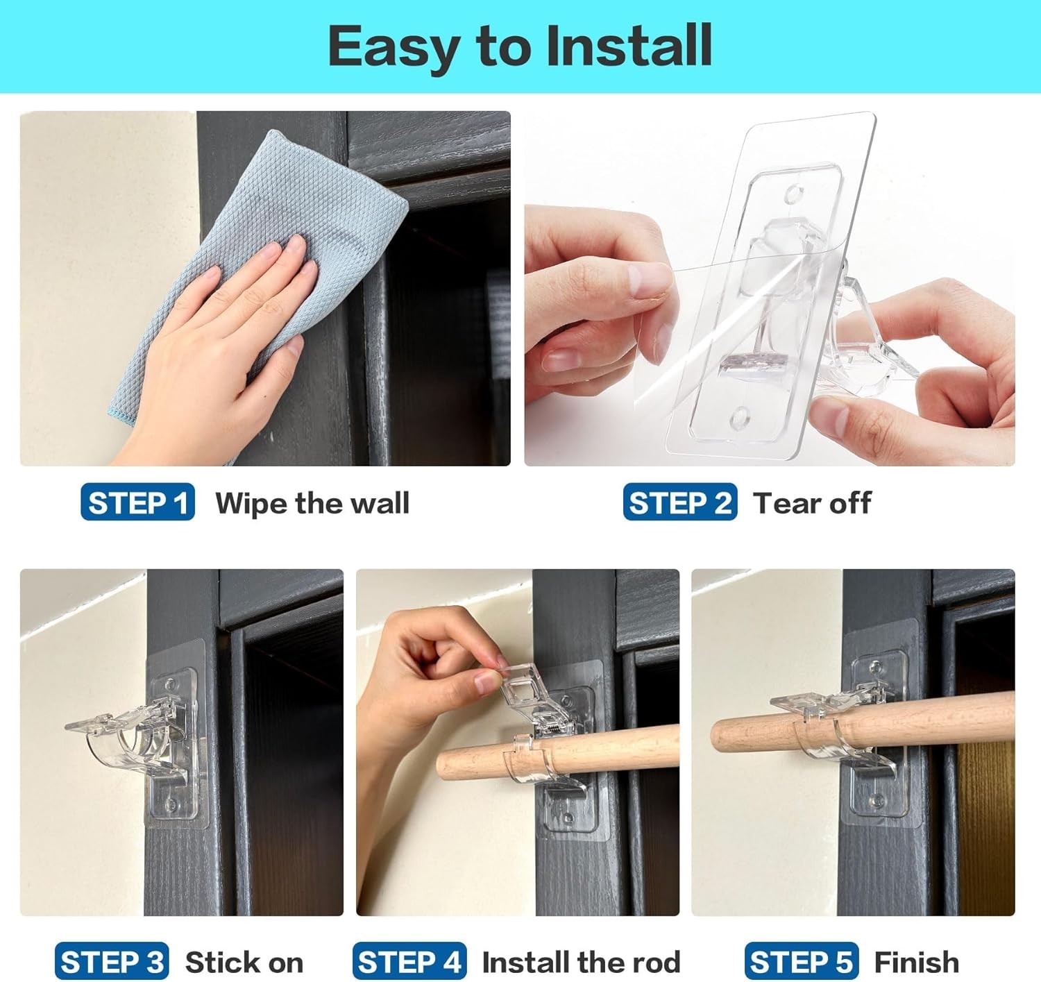 Transparent No Drill Curtain Rod Hooks – Multi-Functional & Seamlessly Stylish