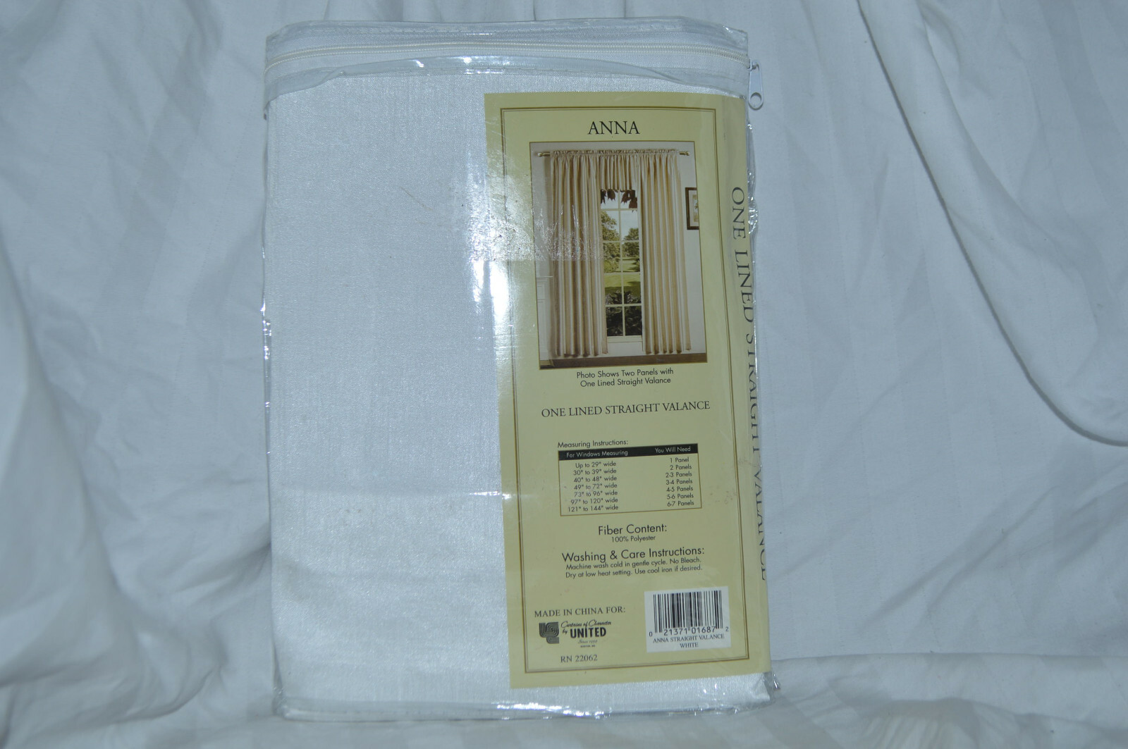 Anna Lined Straight Valance One White 54IN. W x 16IN. L. NIP