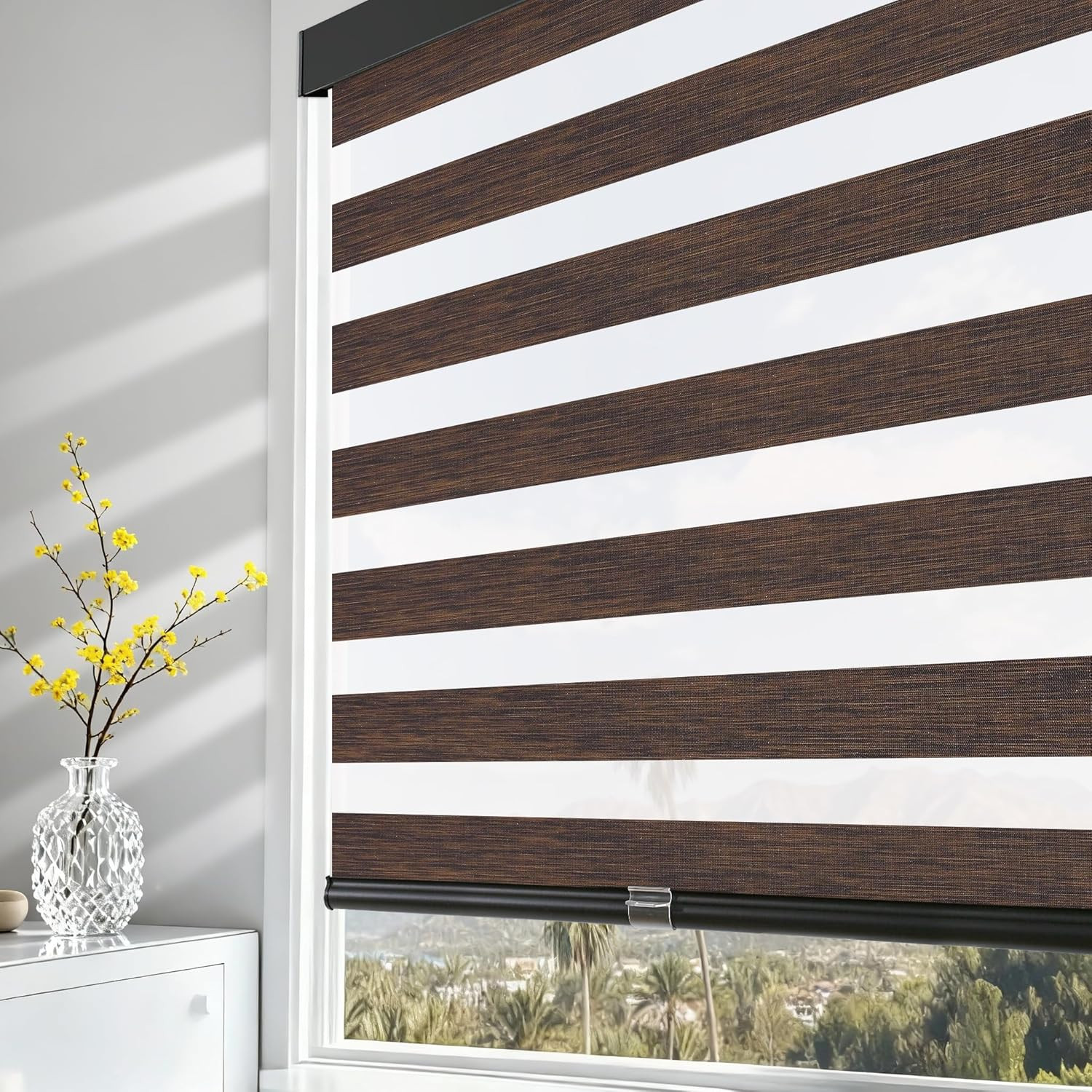 Cordless Zebra Blinds for Windows Pull down Roller Window Shades Dual Layer Ligh