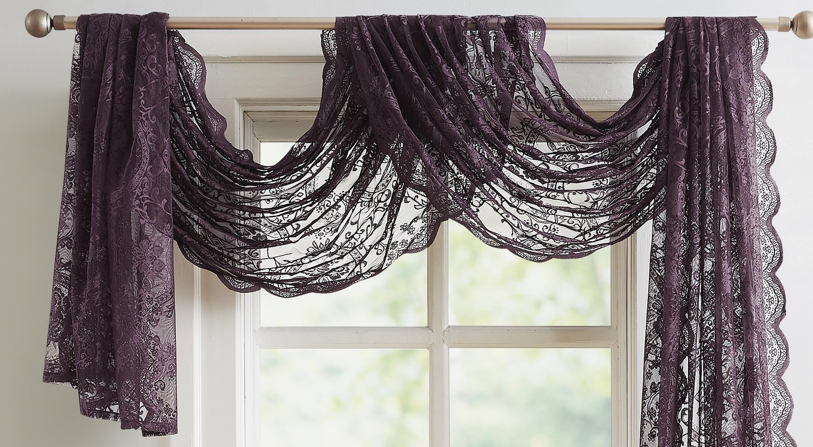 Noir Gothic Decor Dark Purple Window Scarf 216 Inches Long. Lace Window Scarf