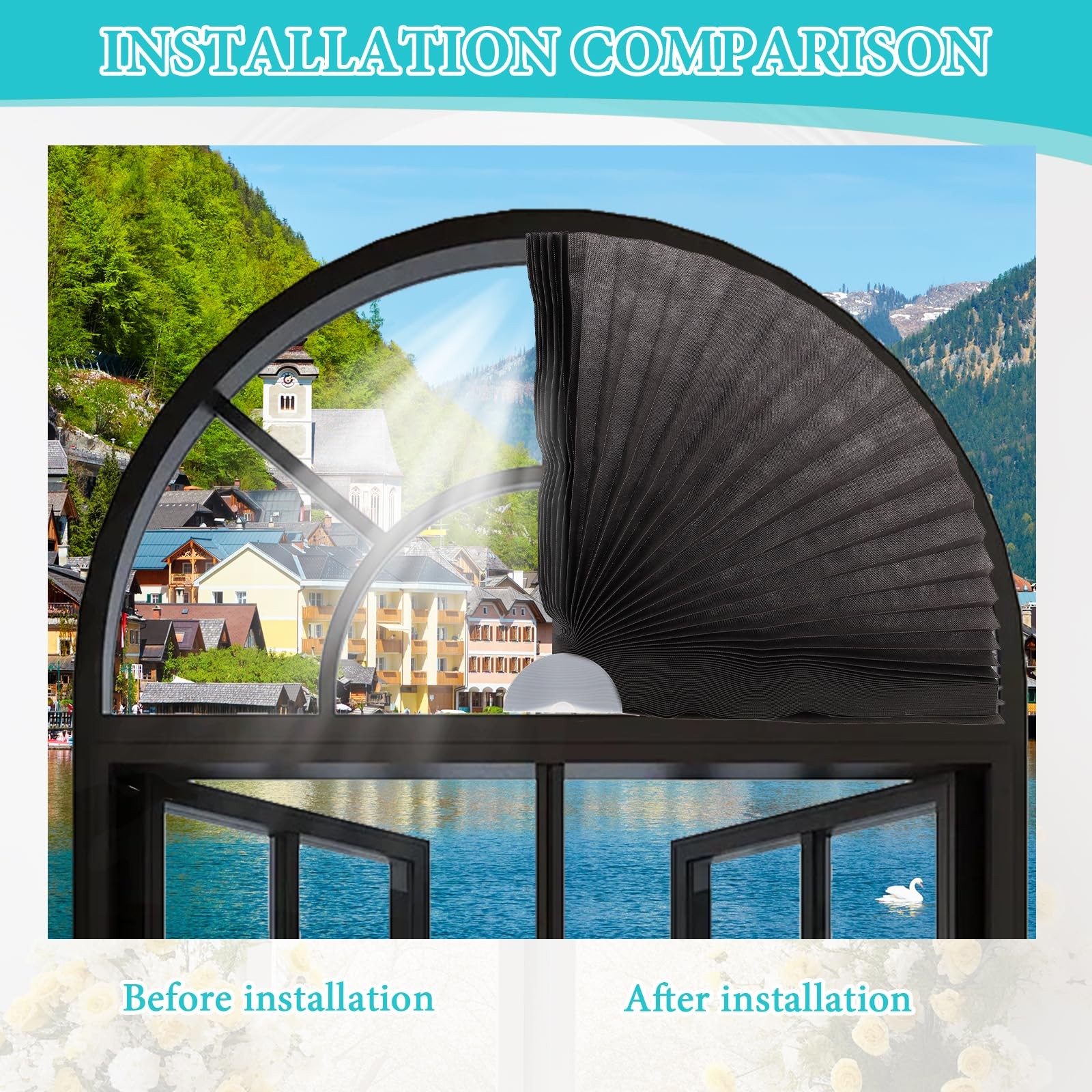 Half Circle Window Shades No Drill, Arch Window Shade Blackout Half Circle, A…