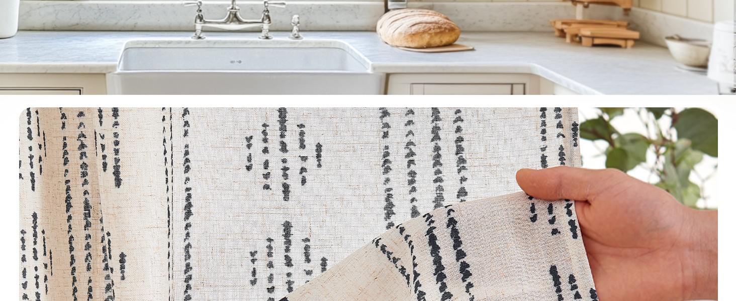 Boho Kitchen Curtains Linen Cafe Tier Curtains 36 Inch Bohemian Geometric
