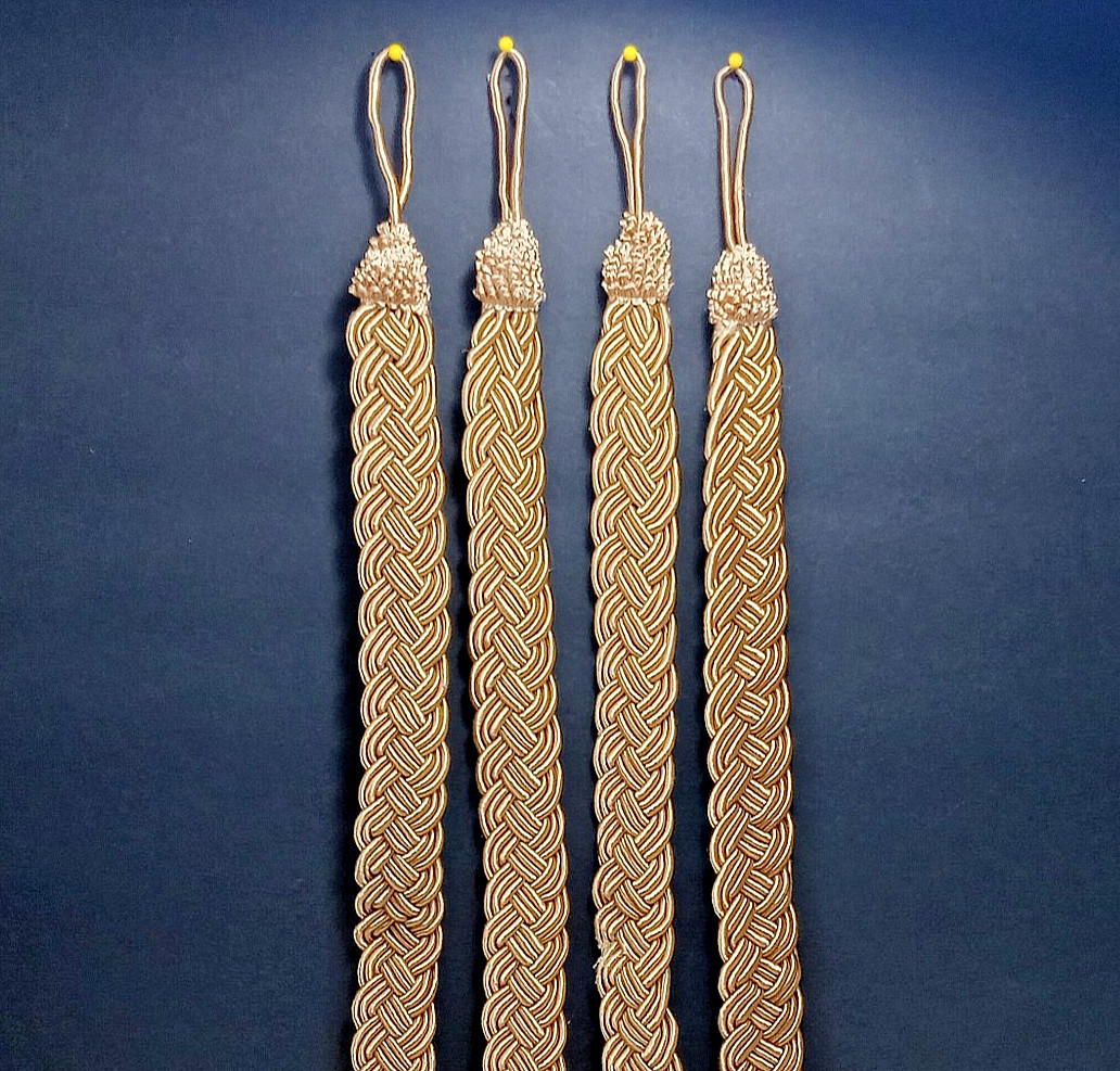 Set 4 Braided Curtain Tie Backs Gold Corded 24.5″ Long each Beautiful