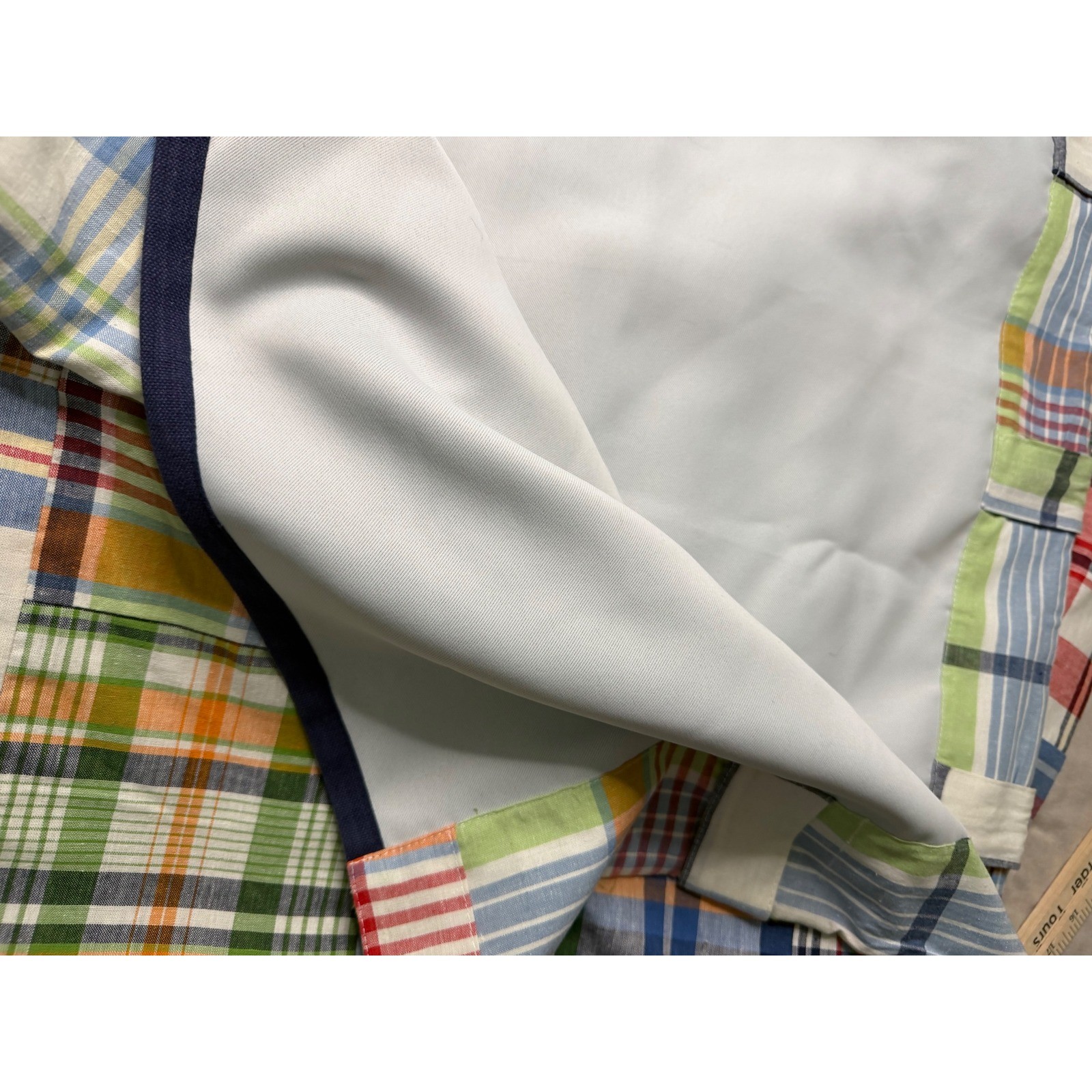 Pottery Barn Kids Madras Plaid Patchwork Blackout Curtain Pair 44×63 Multicolor