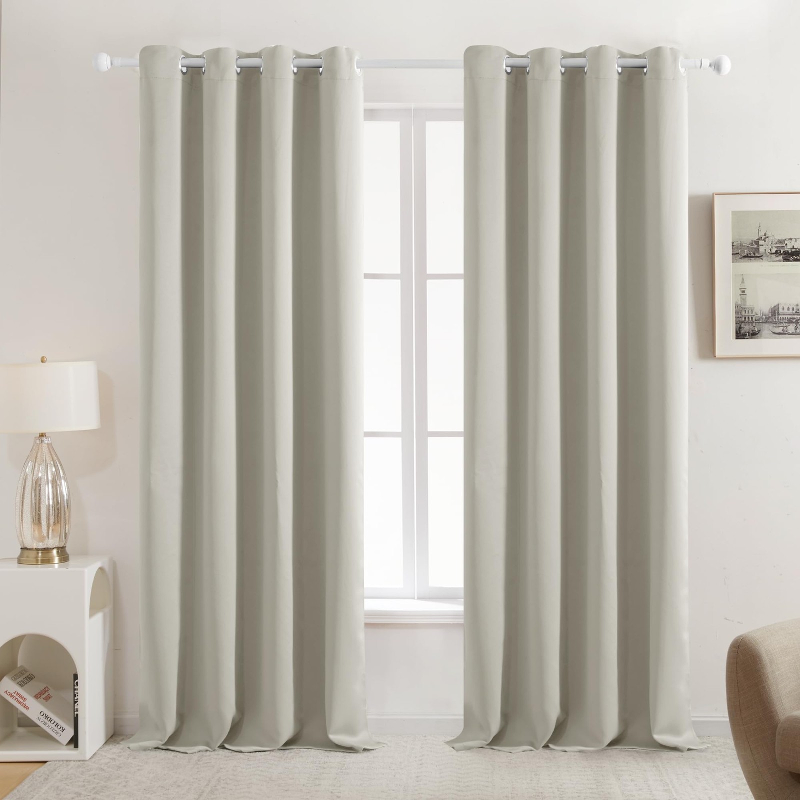 Deconovo Blackout Curtain Panel Solid Grommet Top 1 Panel Light Beige 52W x 84L