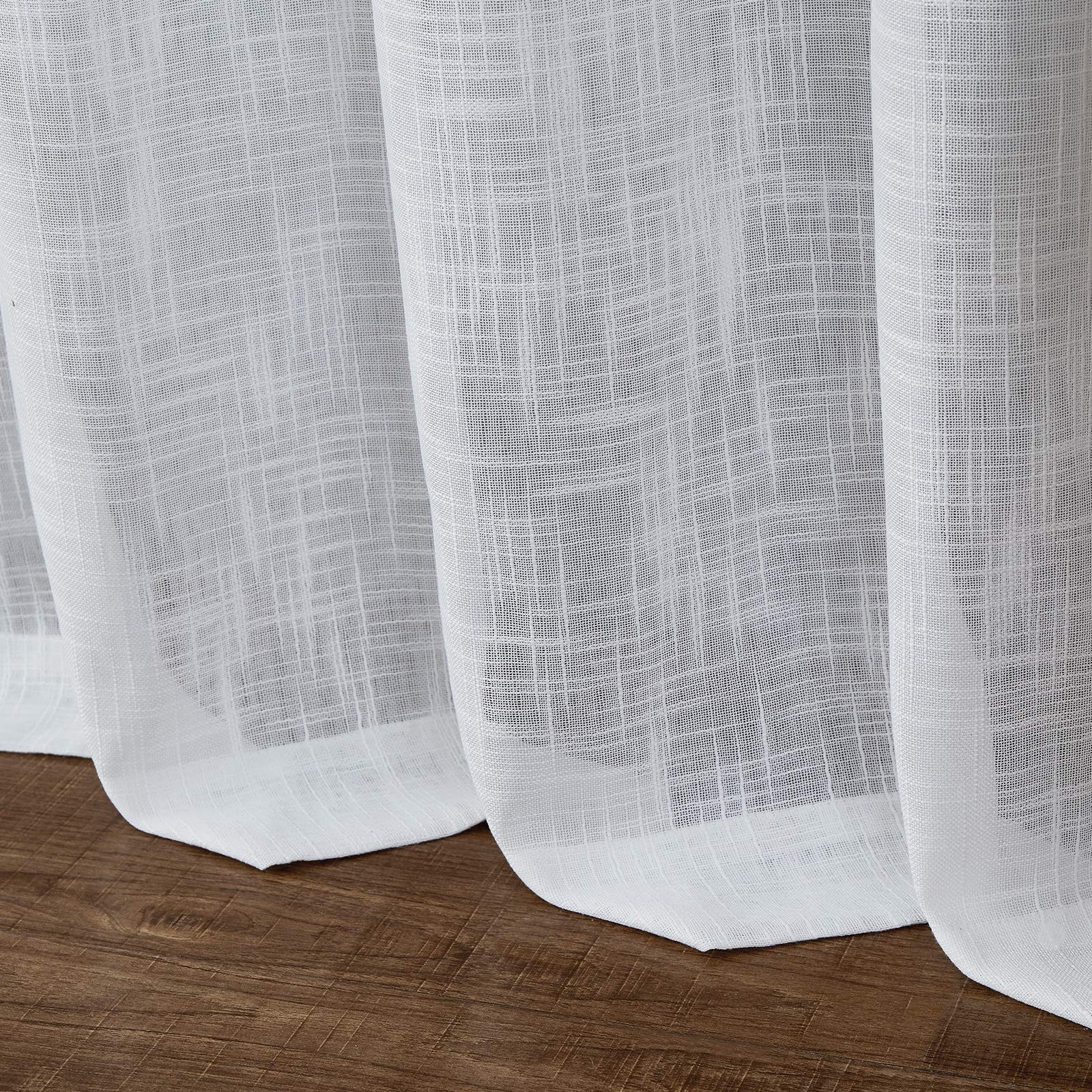 Melodieux White Linen Textured Semi Sheer Curtains 84 Inches Long For Living