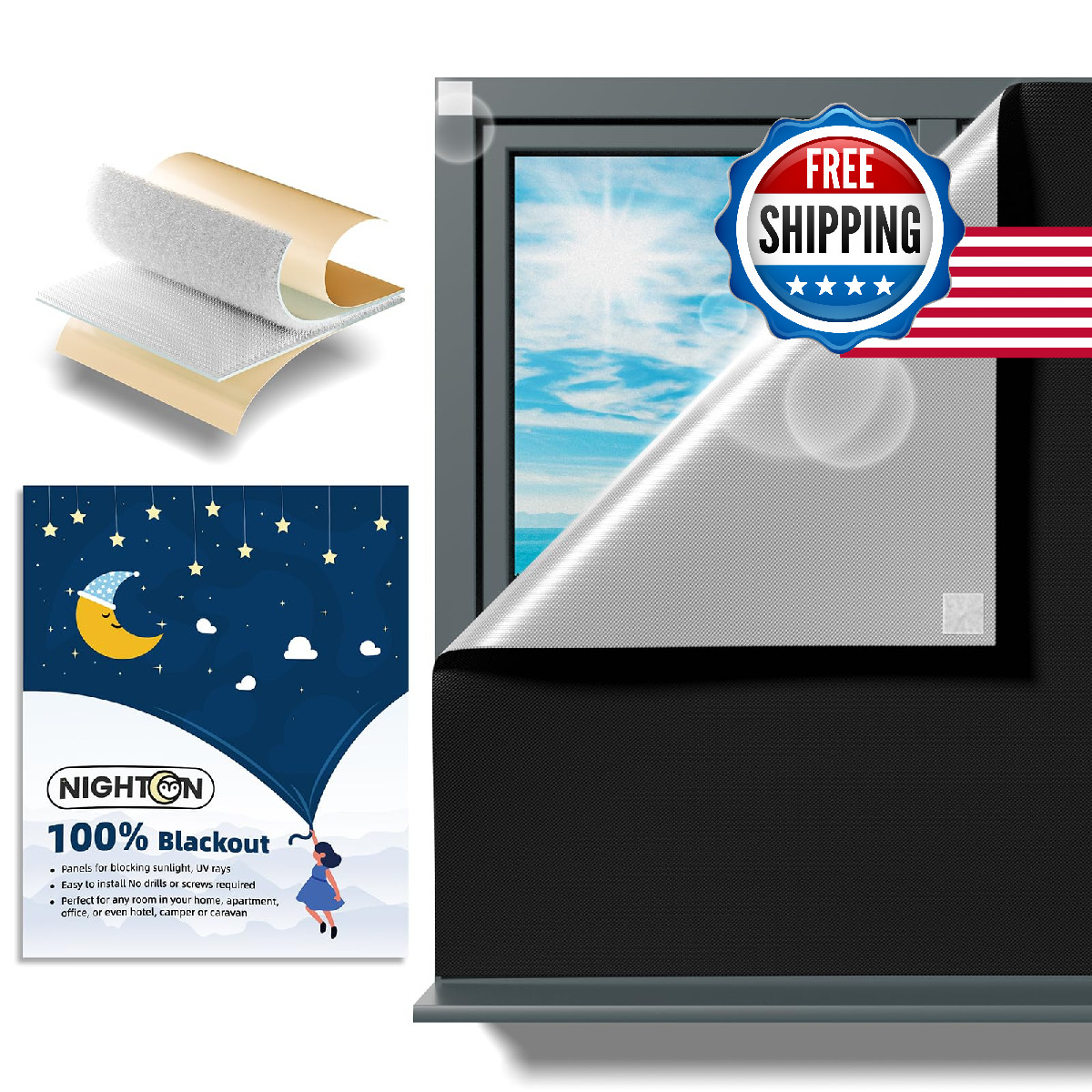 Nighton Portable Curtains 4860 Strong Hook And Loop Tape Strips Adhesive