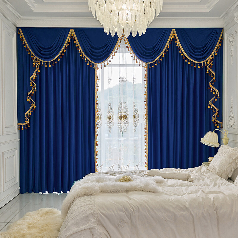 custom thick luxury velvet blue cloth blackout curtain tulle valance drape C1458