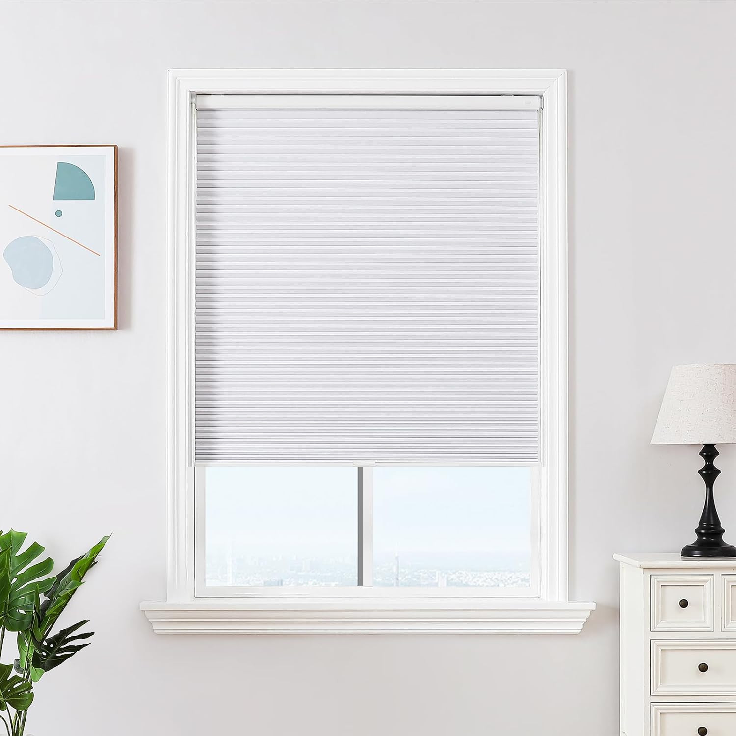 No Tools No Drill Window Blinds for Indoor Windows, Blackout Shades Cellular Sha
