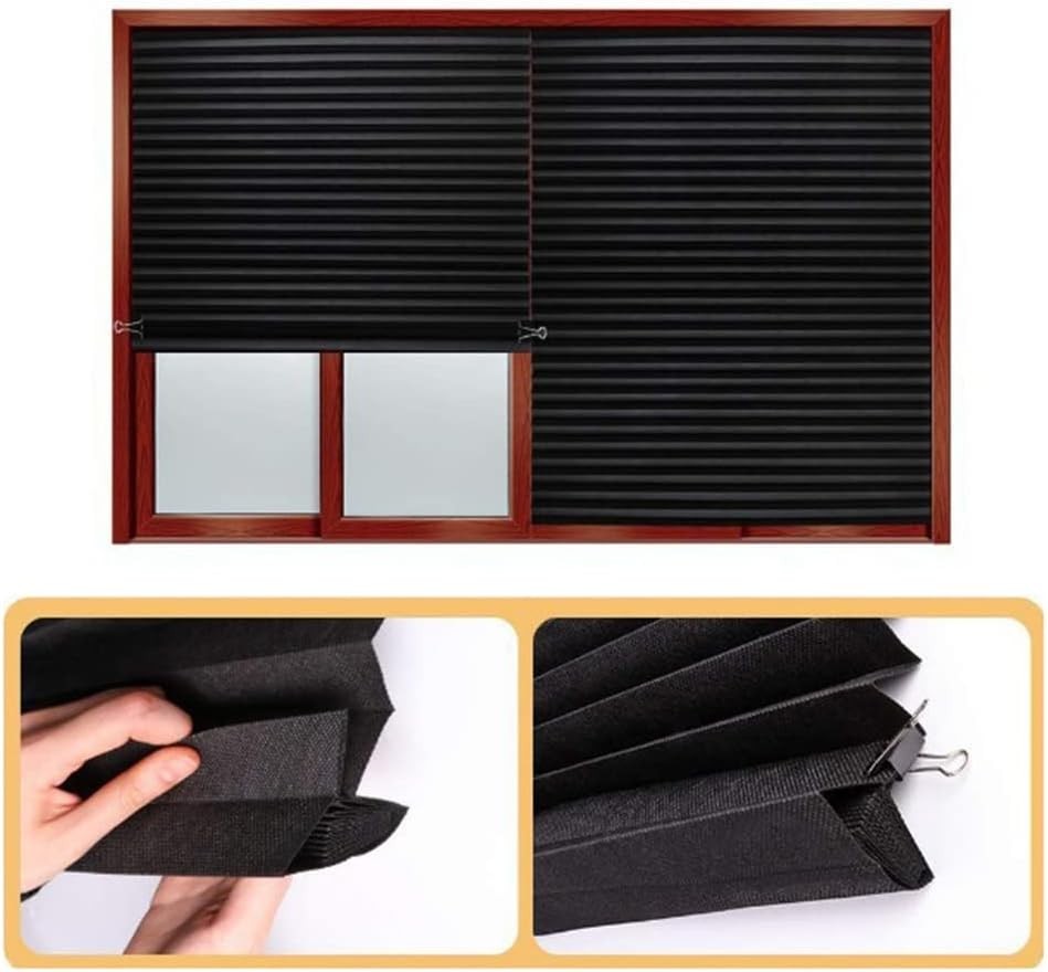 2 Pack Temporary Blackout Blinds for Window, Self Adhesive Pleated Cordless N…
