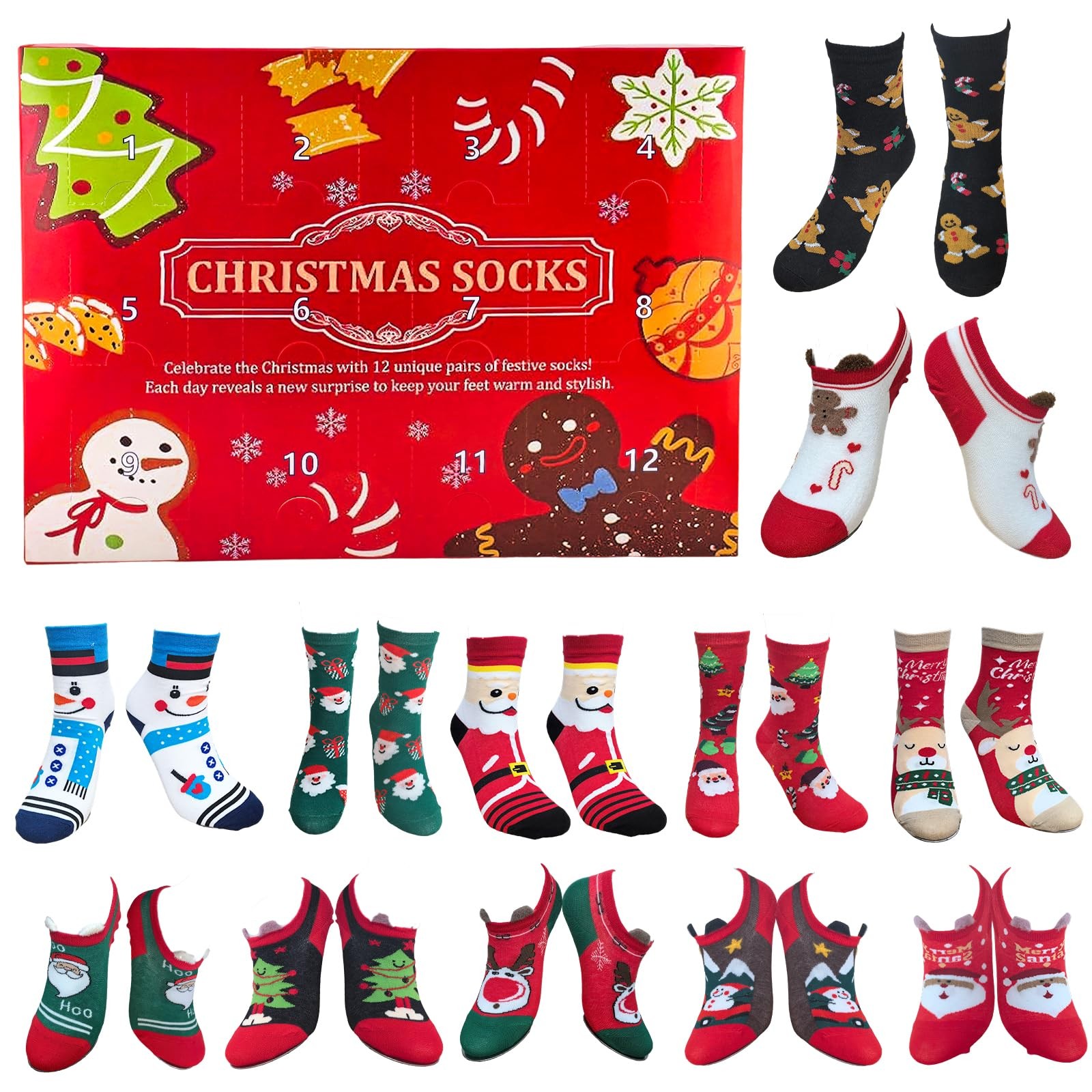 Christmas Socks Advent Calendar 2025 for ,12 Days Themed Holiday Countdown Ca…