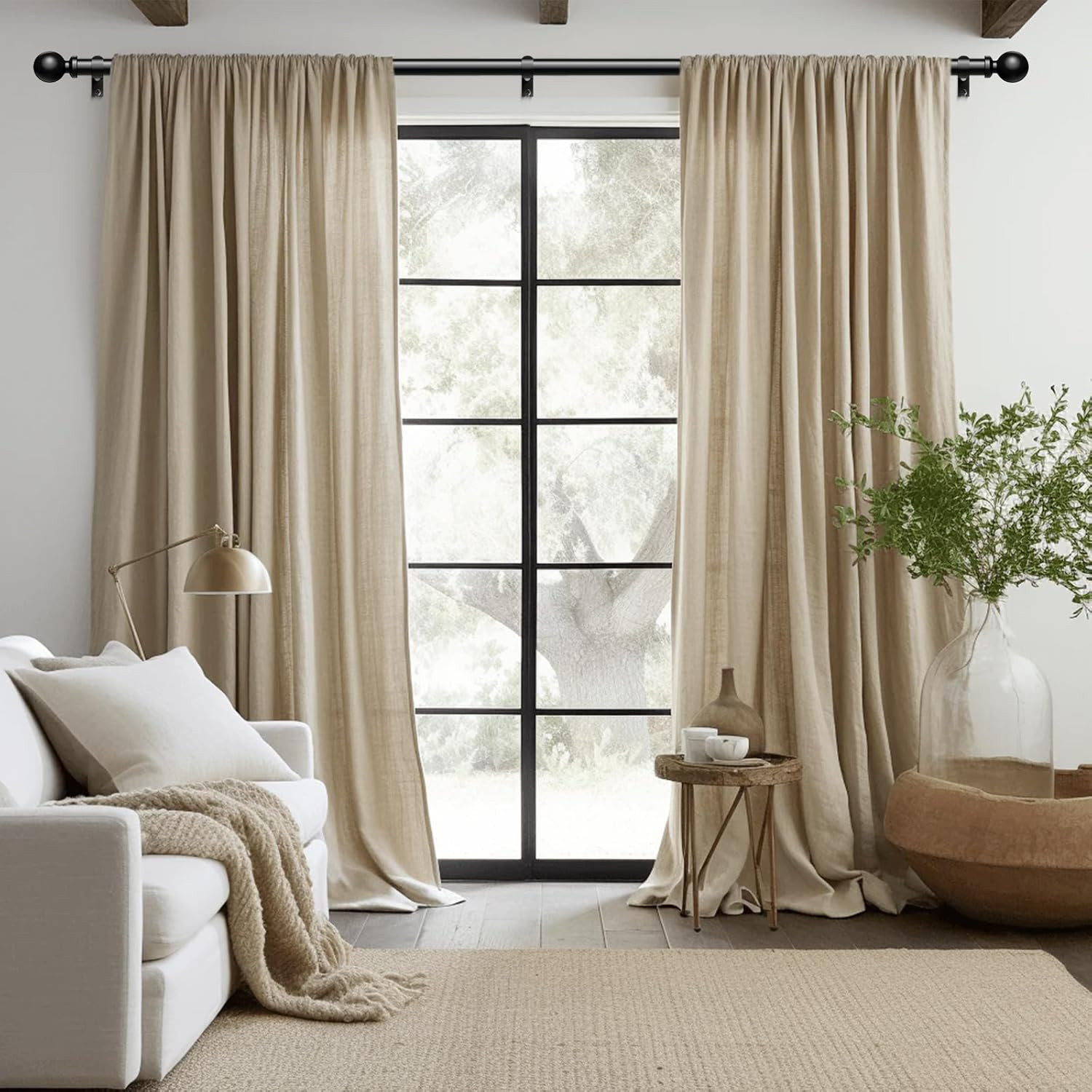 Long Curtain Rods 36-122 Inch, Black 1 Inch Adjustable Heavy Duty Curtain Rods f