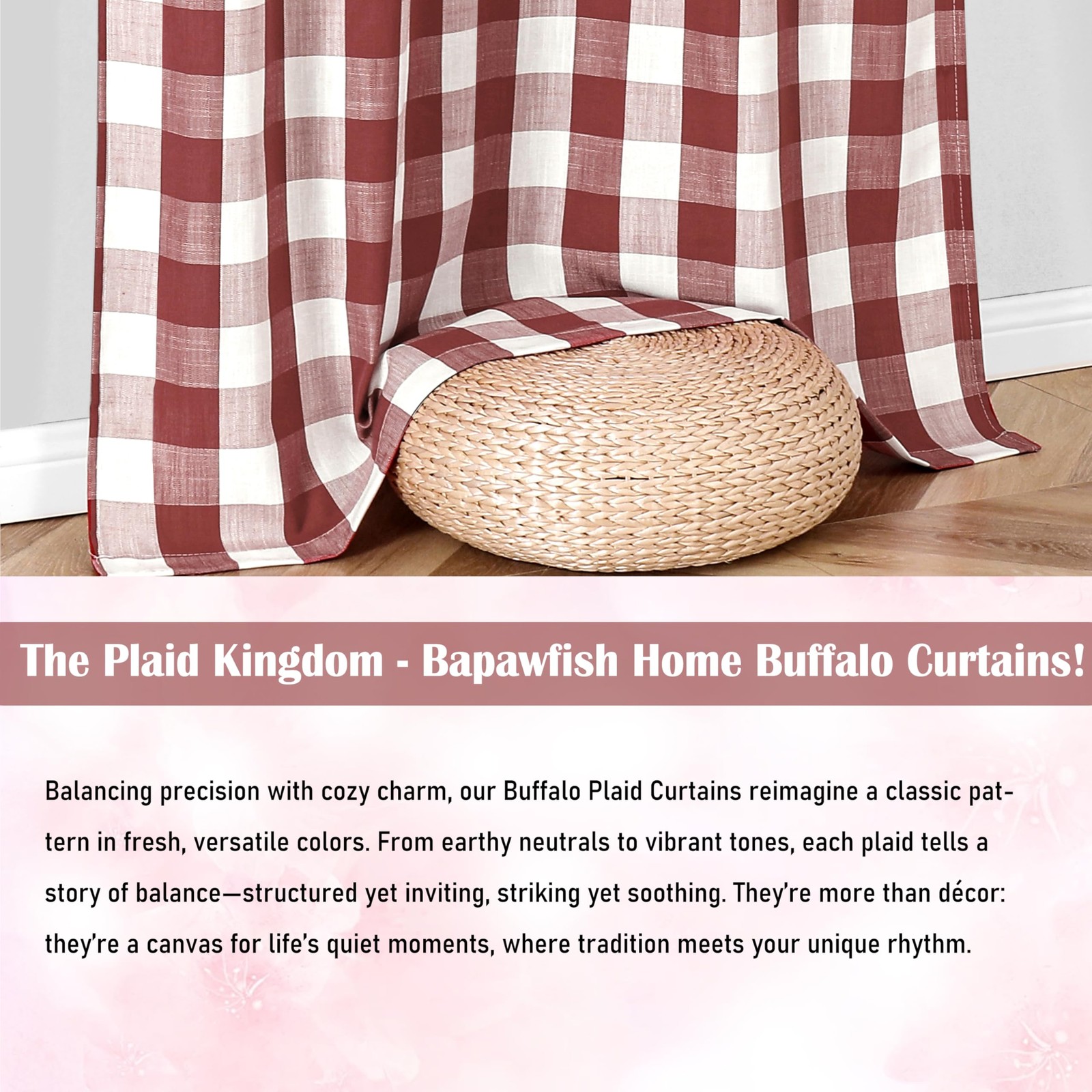 Bapawfish Red White Buffalo Check Window Curtain Panel 54 Inch Long,Burgundy …
