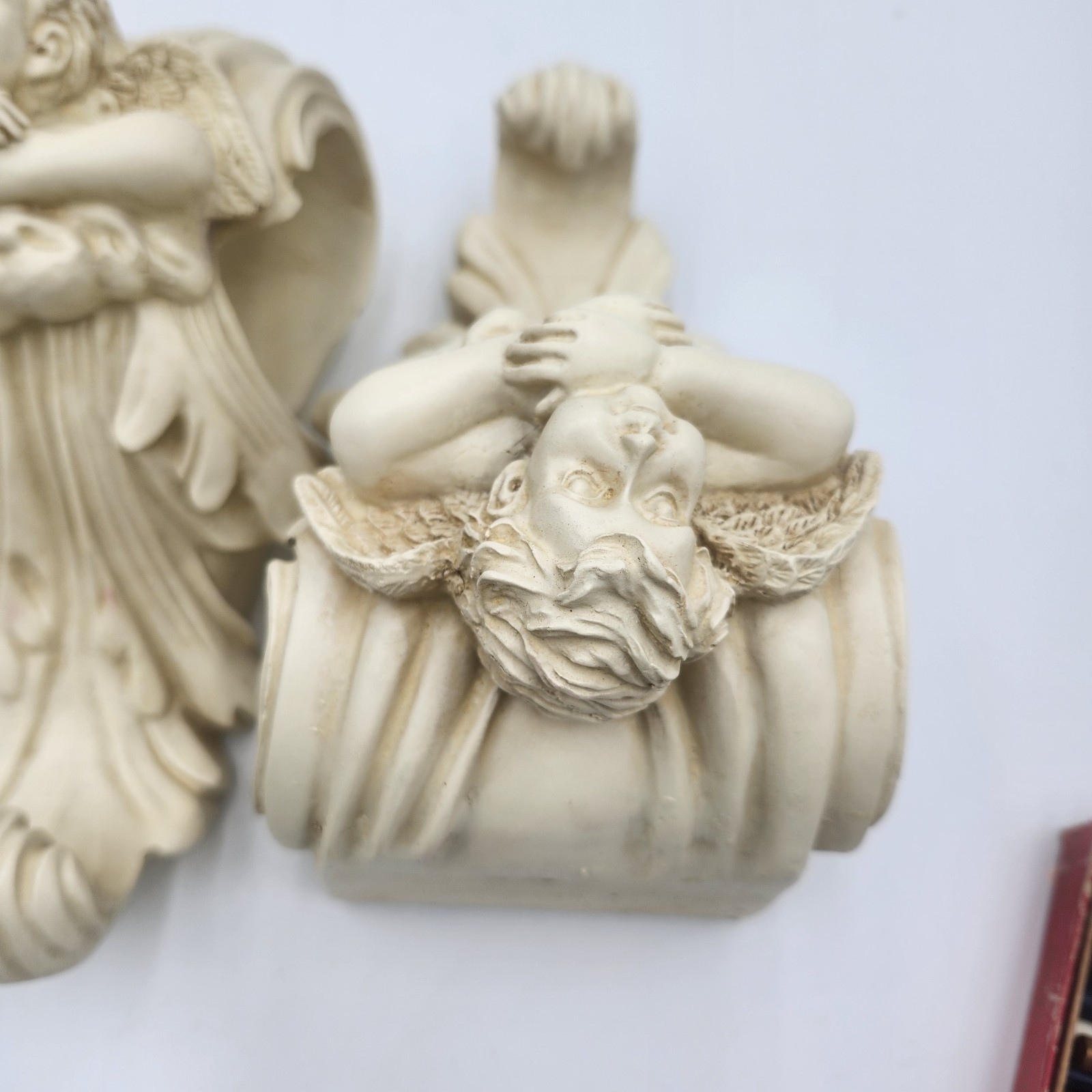 Pair Vintage Angel Cherub Drapery Curtain Rod Wall Sconce Corbel Swag Holders