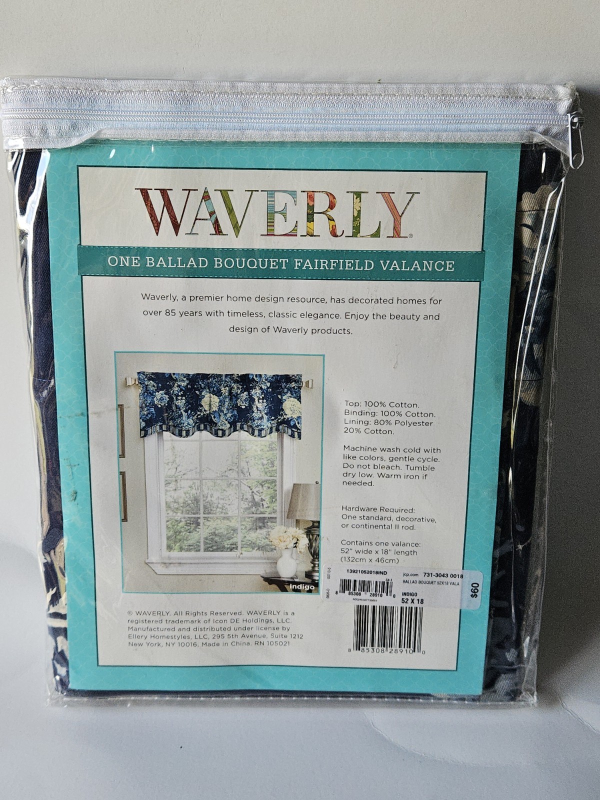 Waverly BALLAD BOUQUET Valance in Indigo Blue Floral FAIRFIELD 52×18 NEW
