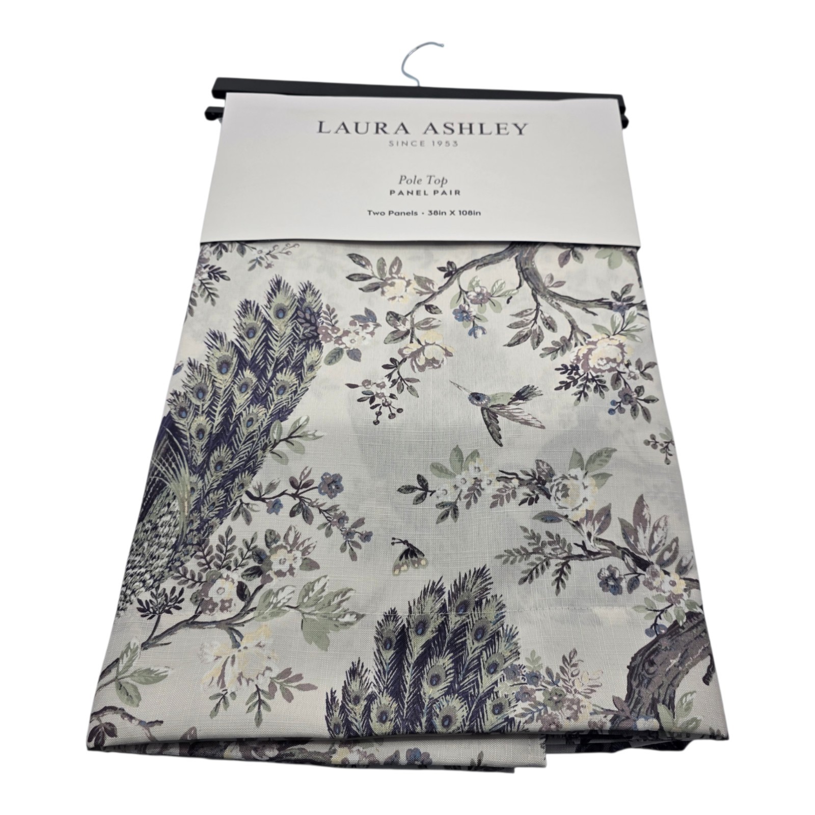 Laura Ashley Set 4 Blue Peacock Toile Curtains 38×108 Floral Drapes Panels