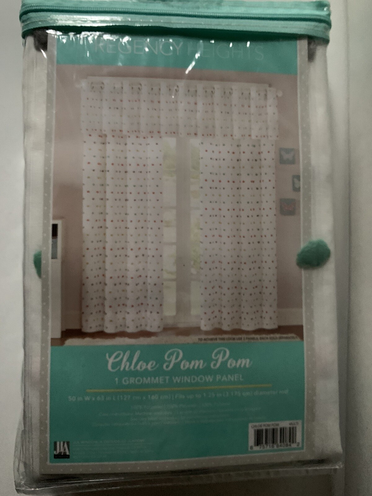 REGENCY HEIGHTS GROMMET WINDOW PANEL 63″ CHLOE POM POM, *NEW*