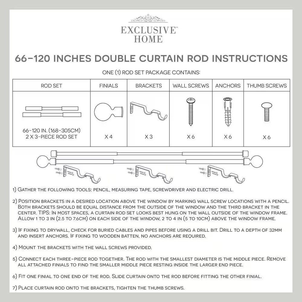 Napoleon 66 In. – 120 In. Adjustable 3/4 In. Double Curtain Rod Kit in Gold with