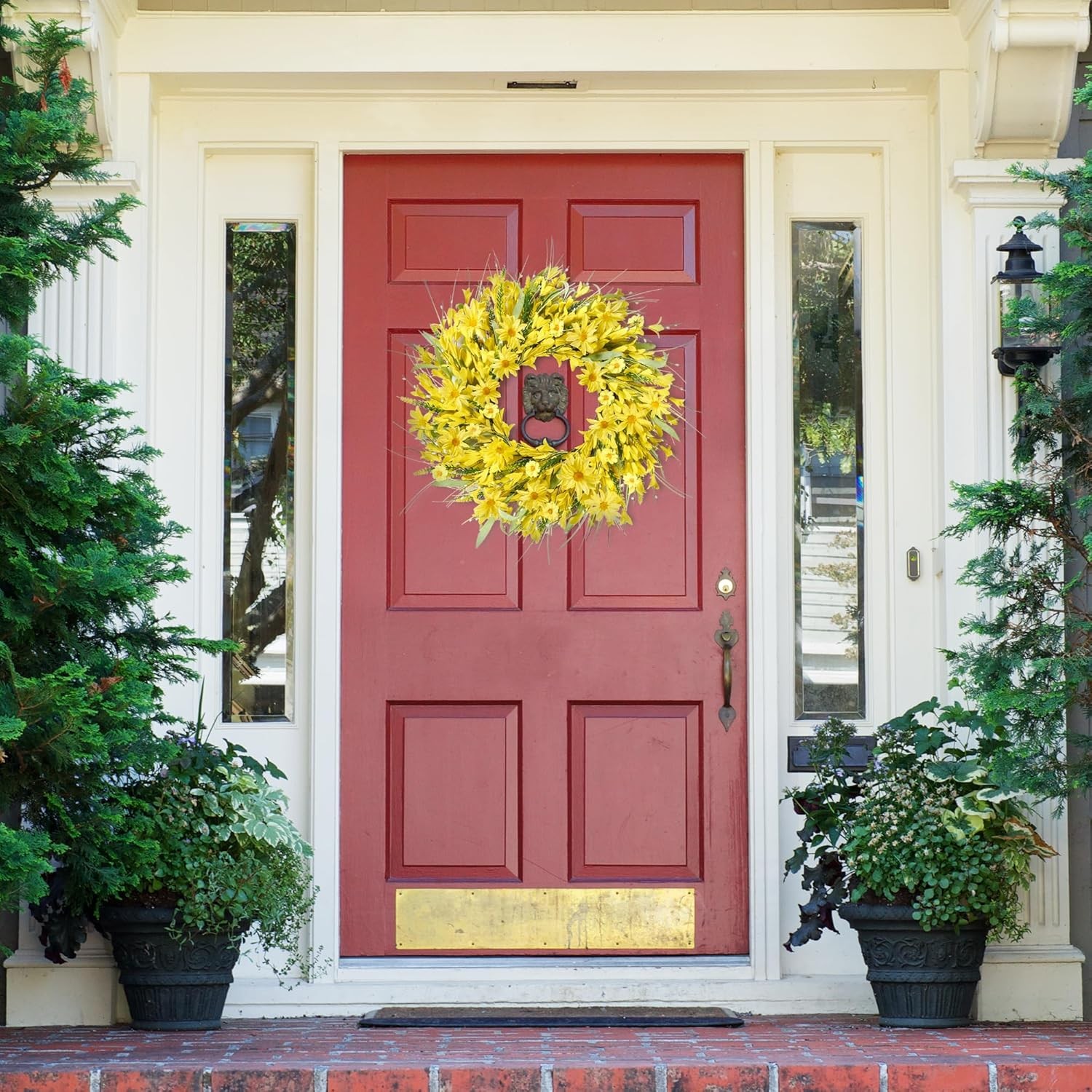 Sggvecsy Spring Wreath with Forsythia Flowers, Yellow Daisies and