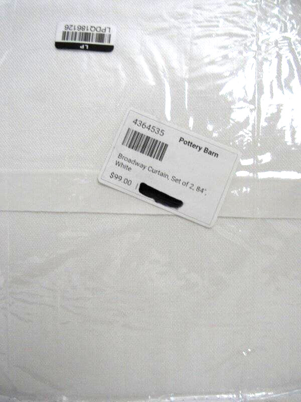 Pottery Barn Broadway Curtain, Set of 2 50″ x 84″ Unlined White New