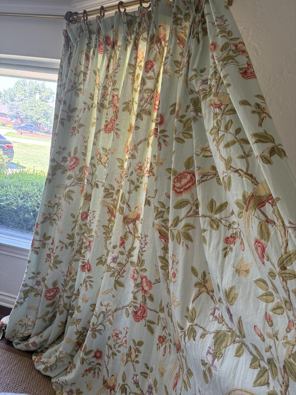 2 Chinoiserie Linen 100 In Long, 200 In Wide French Pleated, Custom, Lined, Read