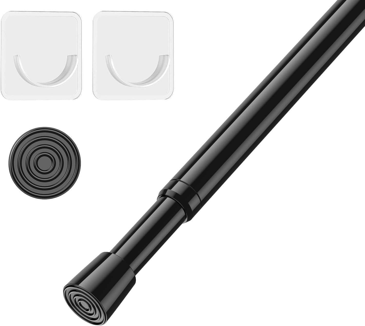 Spring Tension Curtain Rods: 26-39 Inch Adjustable, Black with Holders