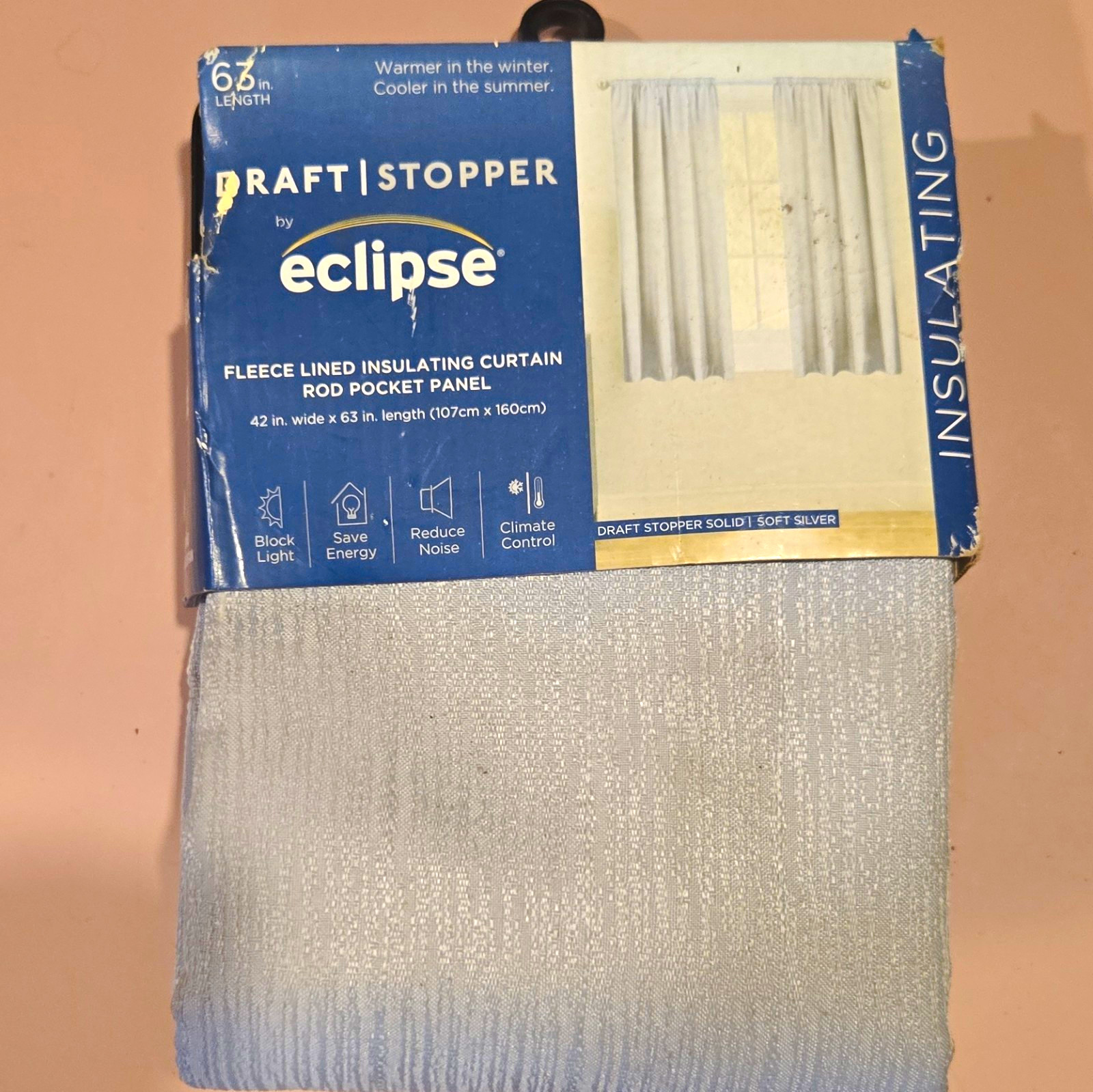 Eclipse Draft Stopper Blackout Insulating Rod Pocket Panel 42×63 Soft Silver