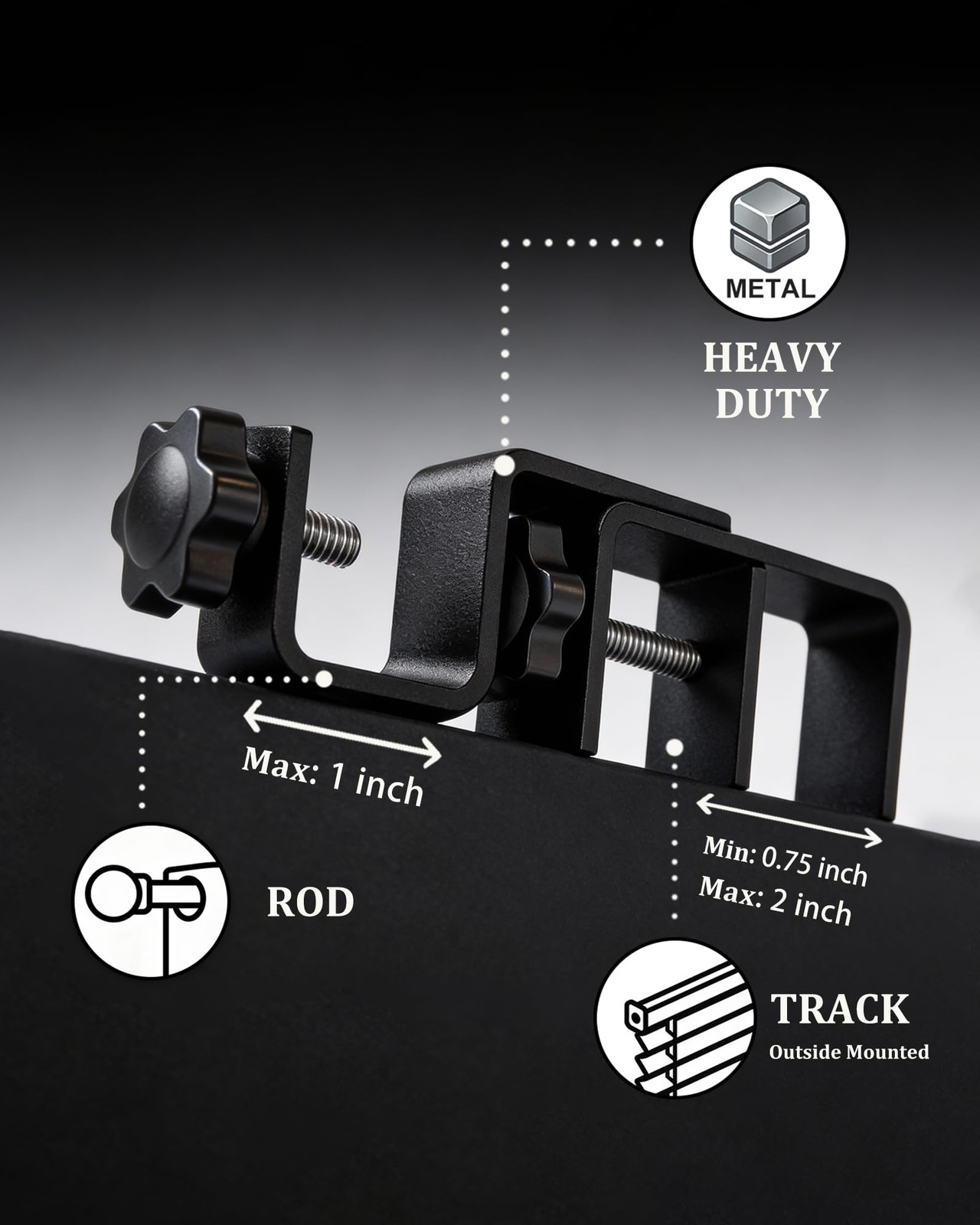 Black No-Drill Curtain Bracket Set for Outside-Mount Blinds, 3-Pack