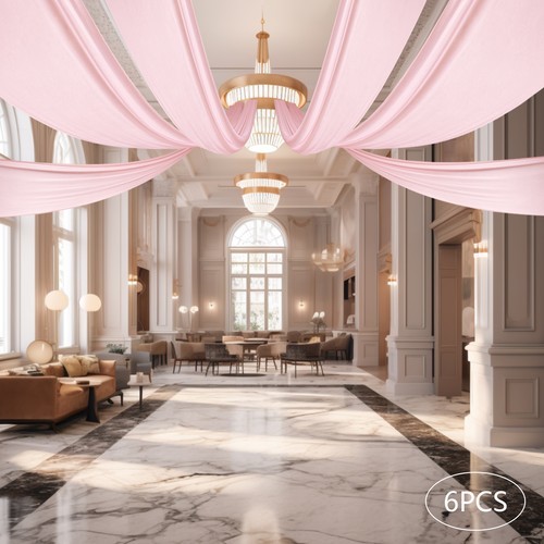 6 PCS Pink Ceiling Drapes Wedding Ceiling Draping Backdrop Curtains for Party