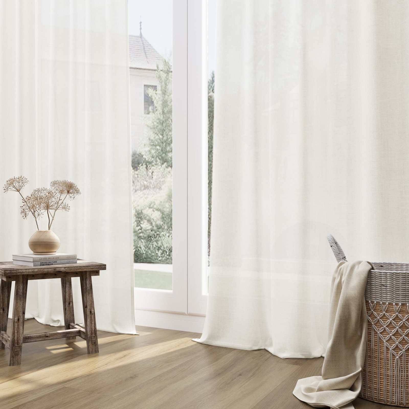 Guken Linen Curtains 84 Inches Long for 52″W x 84″L (Pack of 2), Natural