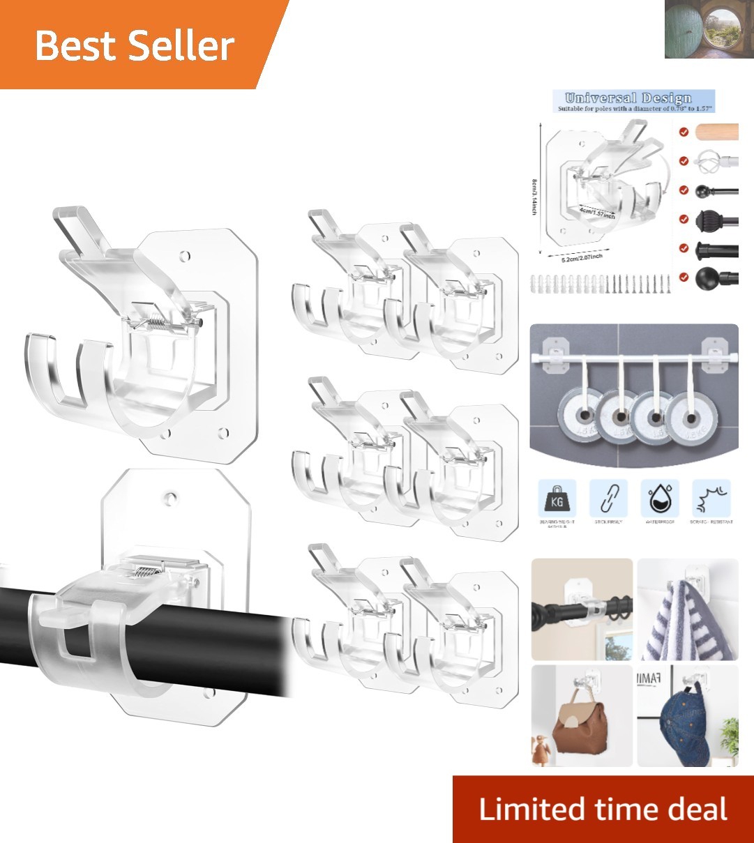 Easy Installation 8PCS Adjustable Curtain Rod Clips, No Drilling Required