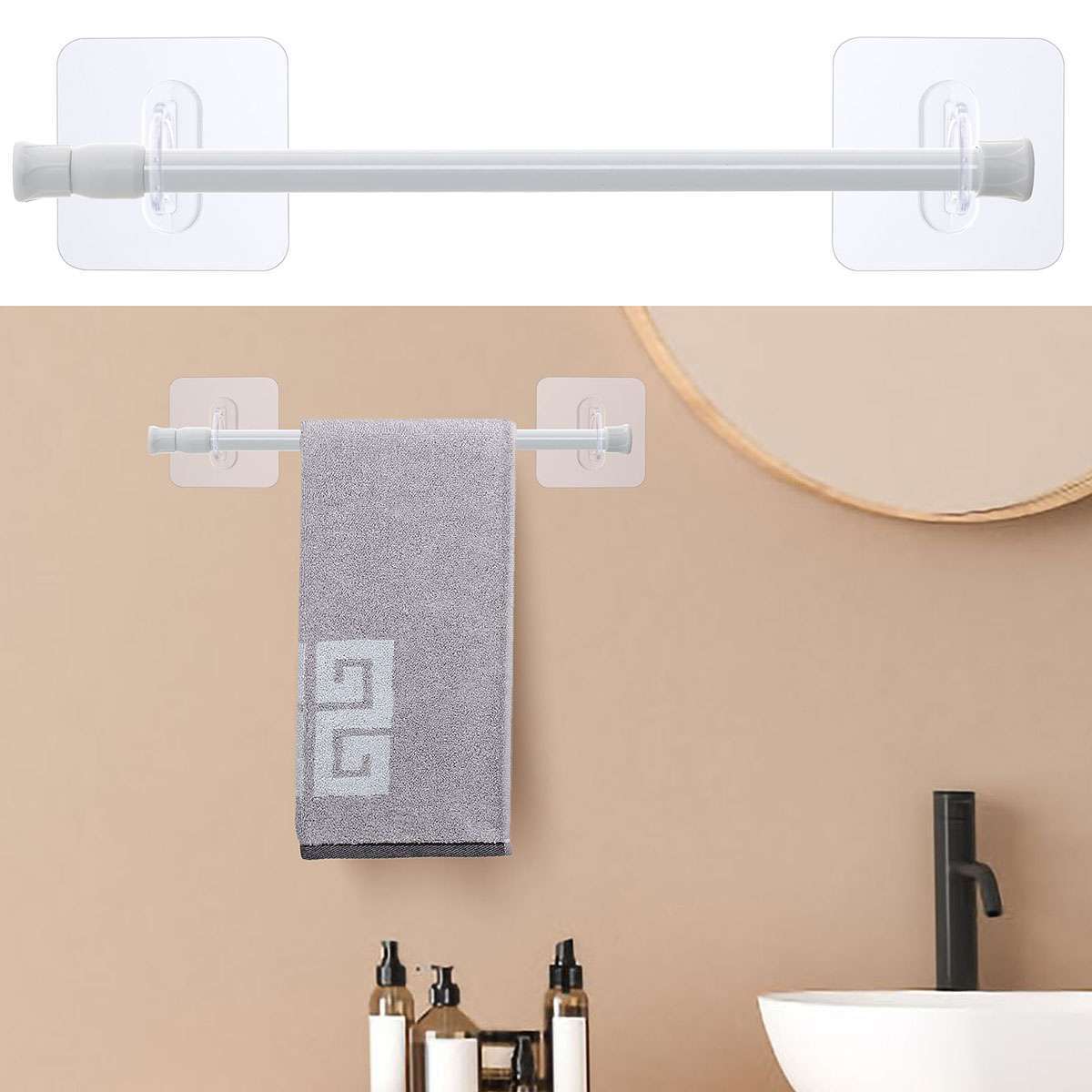 Adjustable Tension Curtain Rod Spring Load Pole Heavy-Duty Plastic Steel Tool US