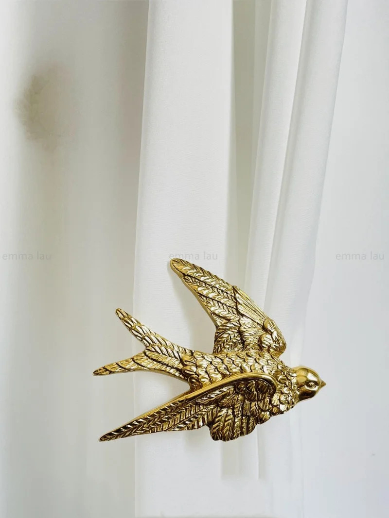 American Vintage Curtain Hook Golden Bird Swallow Curtain Buckles Brass Wall Mou