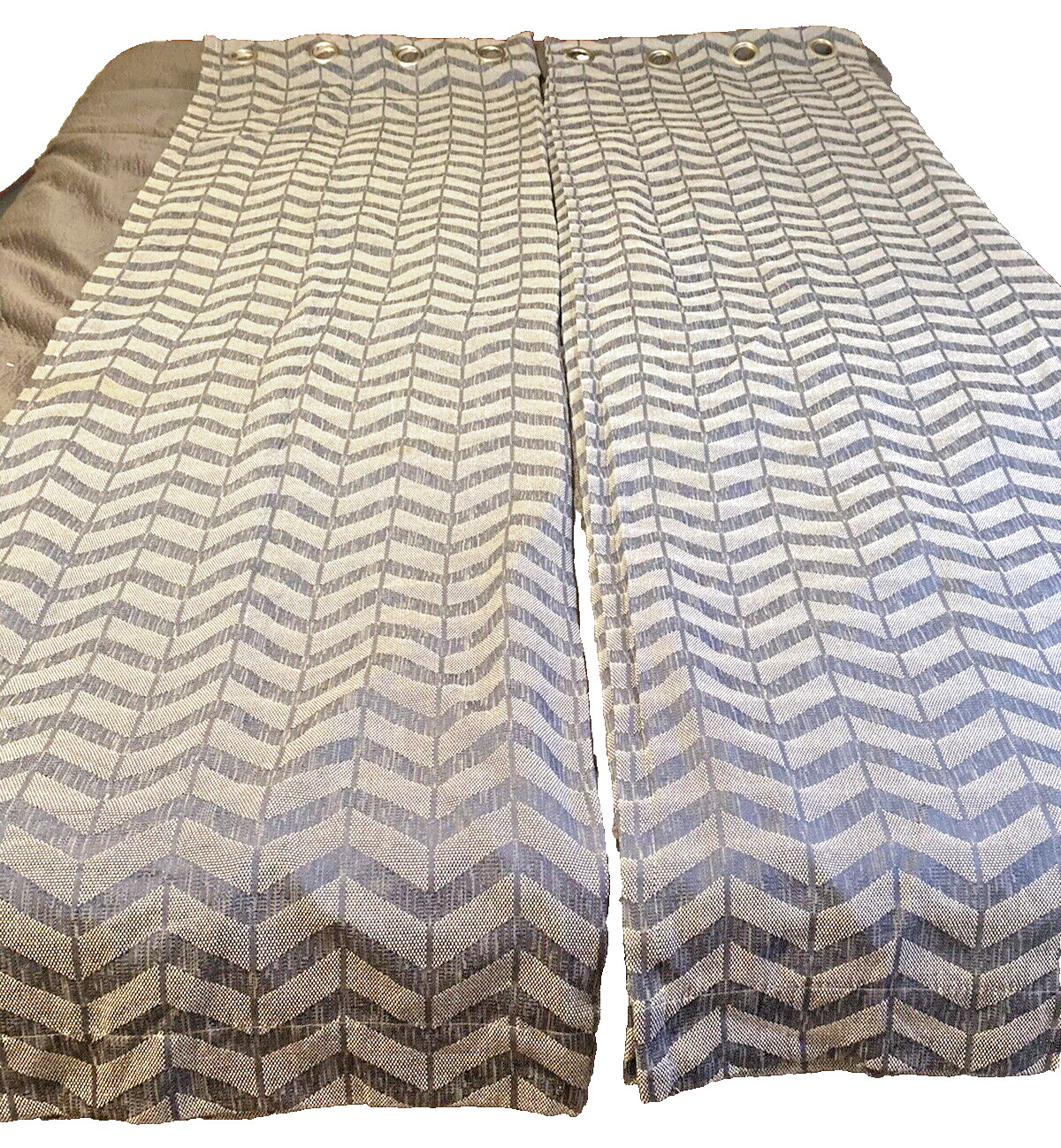 2 Home Depot 84×50″ Blue Woven Gromet Curtain Drape Panels Herringbone Chevron
