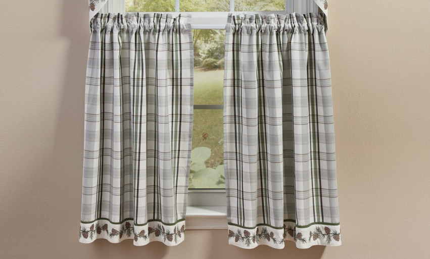 Ponderosa Pine Bordered Country Home Unlined Window Cafe Tiers 2 Sizes