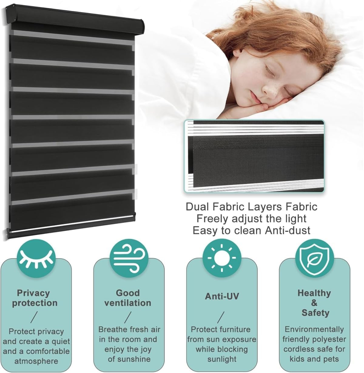 Cordless Zebra Blinds with Free-Stop Function – Dual Layer Light Filtering & Pri