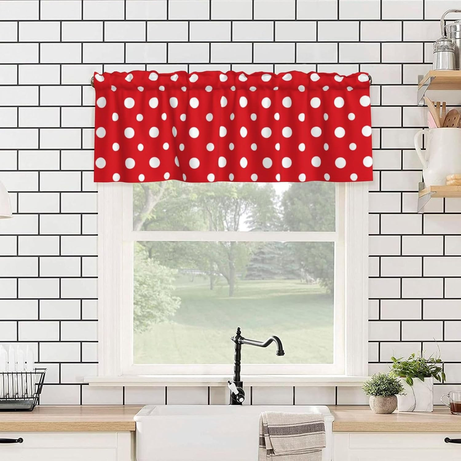 Valance for Windows White Polka Dots Red Kitchen Curtains Valances Rod Pocket Vi