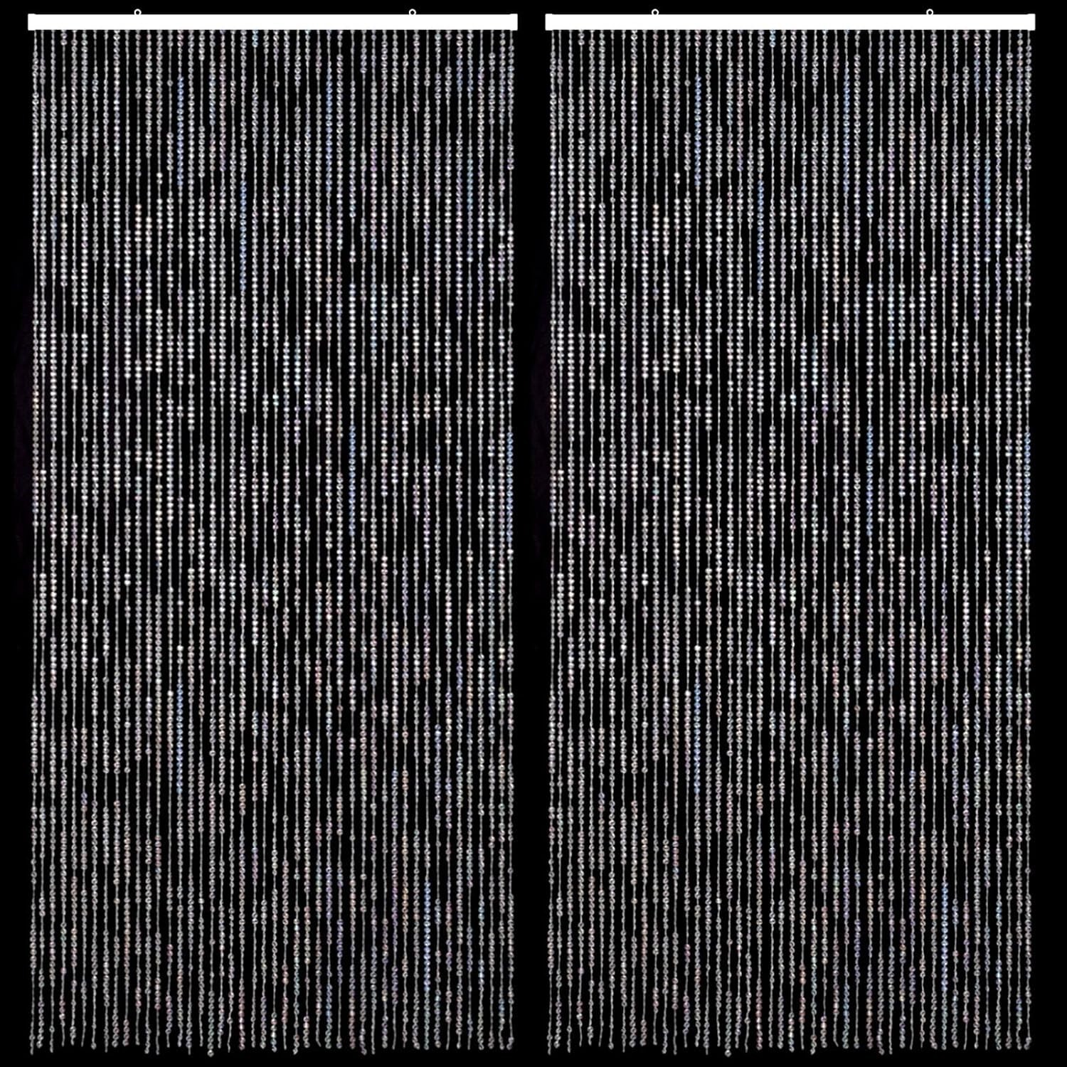 2Panels Crystal Beaded Curtain 3FTx6.5FT Door Beads 36 Strands Clear Acrylic Be