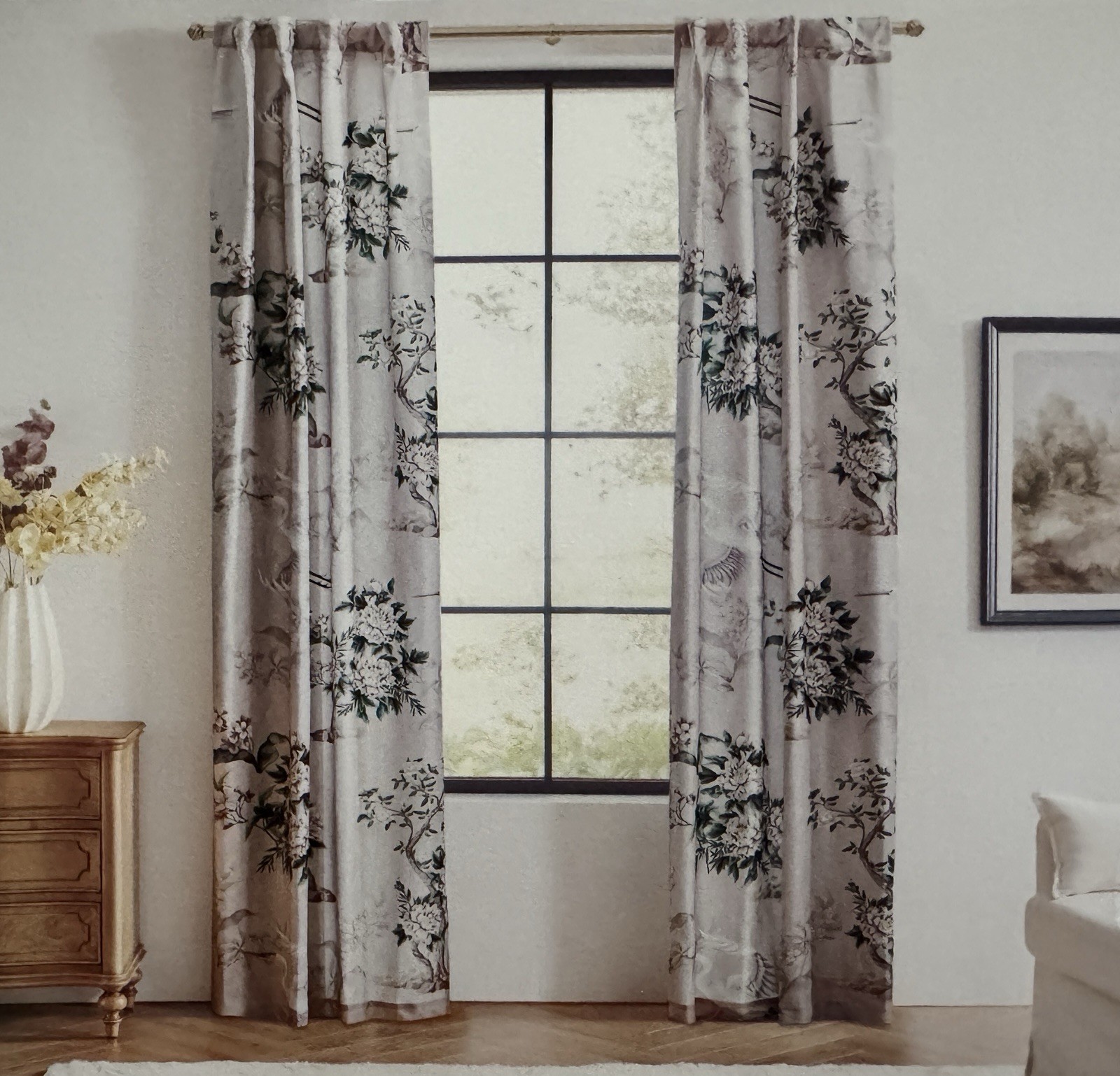 CALLISTO Window Curtains 2 Panels 38 X 84″ Heron Birds Drapers Back Tab Grey