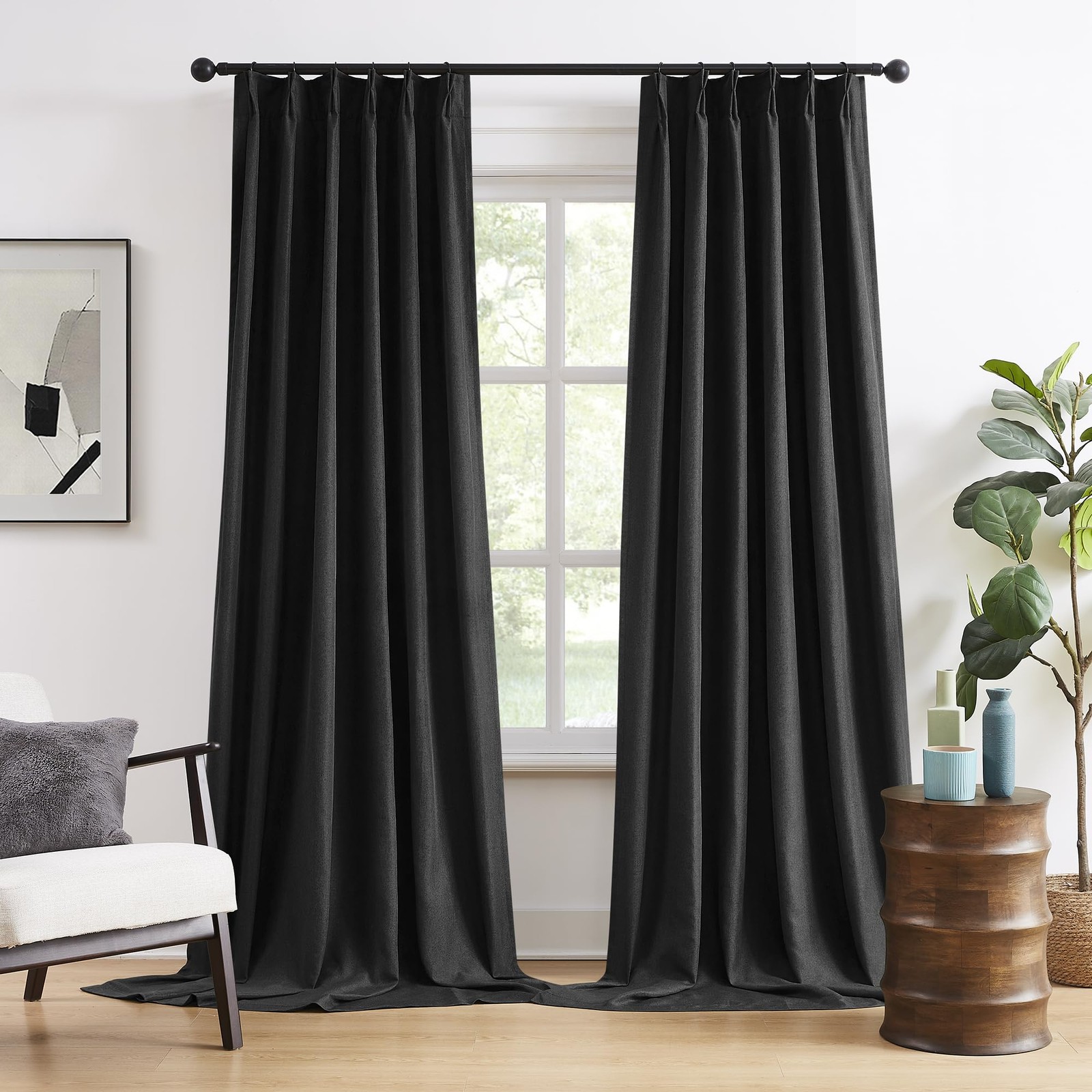 Black Pinch Pleated Blackout Curtain Panels/Drapes (40 Inch Wide by 108 Inch …