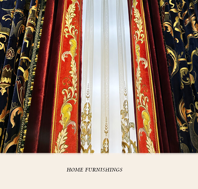 European luxury embroidery blue cloth curtain Velvet thick valance tulle M1567