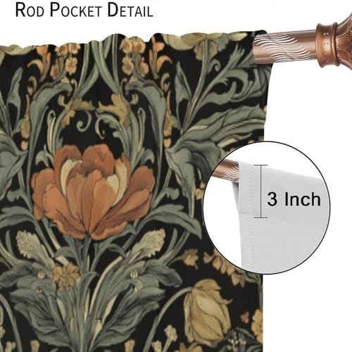 Rustic Floral Bird Decor Curtains – Vintage Blue Botanical Window Drapes 42x45in