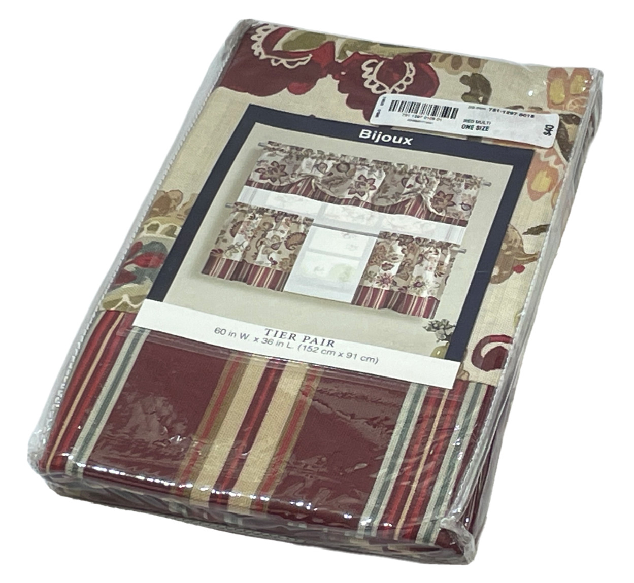 Bijoux Tier Pair 60″ x 36″ Jacobean Red Multi Cotton Blend Richloom J.C. Penney