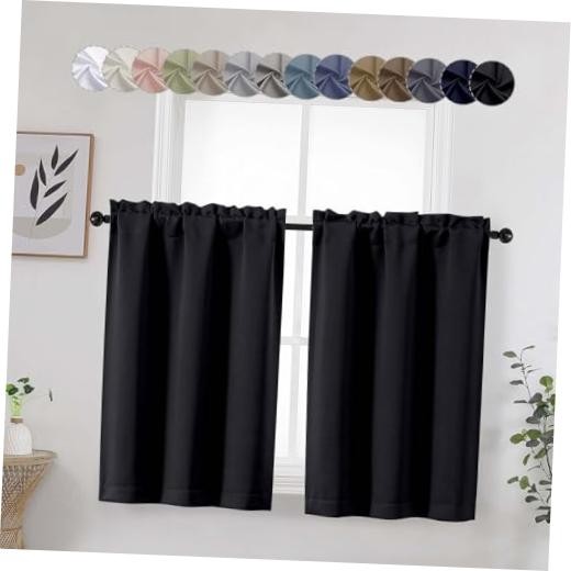 Cafe Curtains Tier 36 Inch Length 2 Panels, Short 30″W x 36″L (Pack of 2) Black