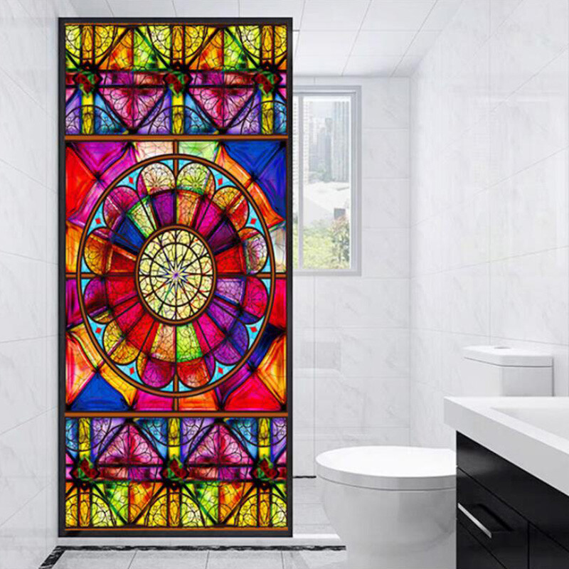 Retro Luxury Privacy Static Stained Window Film Church Balcony Window Decoration