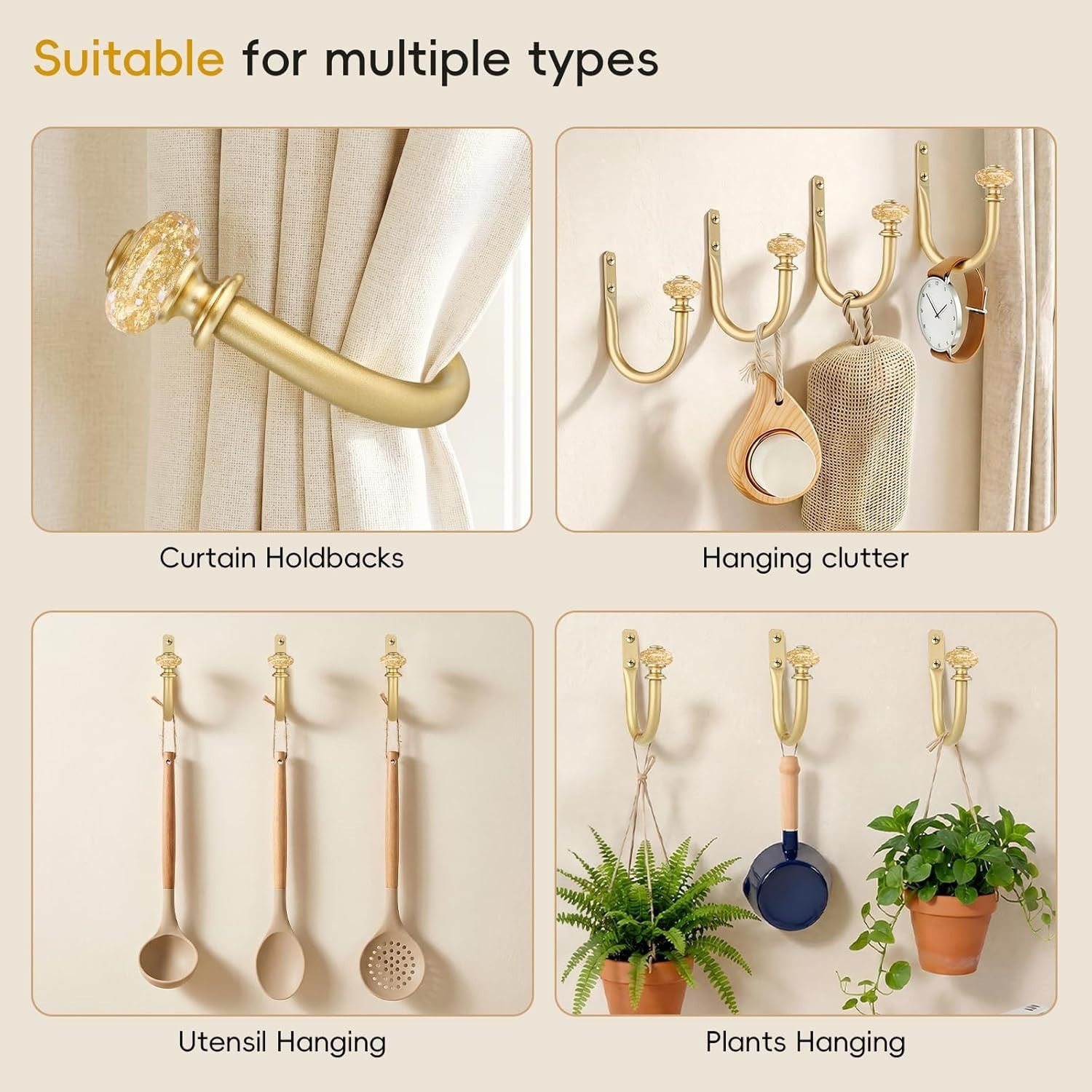 Curtain Holdbacks Gold 2 Pack, Metal Curtain Tiebacks with Decorative Vintage…