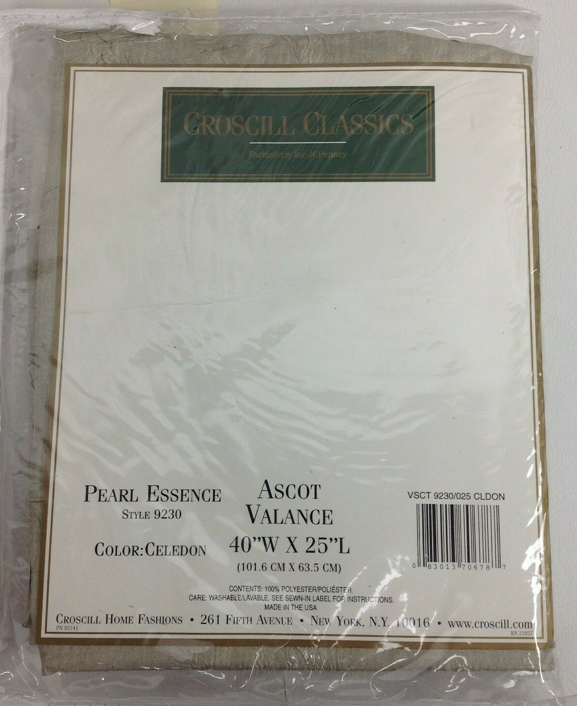 CROSCILL Classics 40×25 Ascot Valance Celedon Pearl Essence (solid crinkle sage)